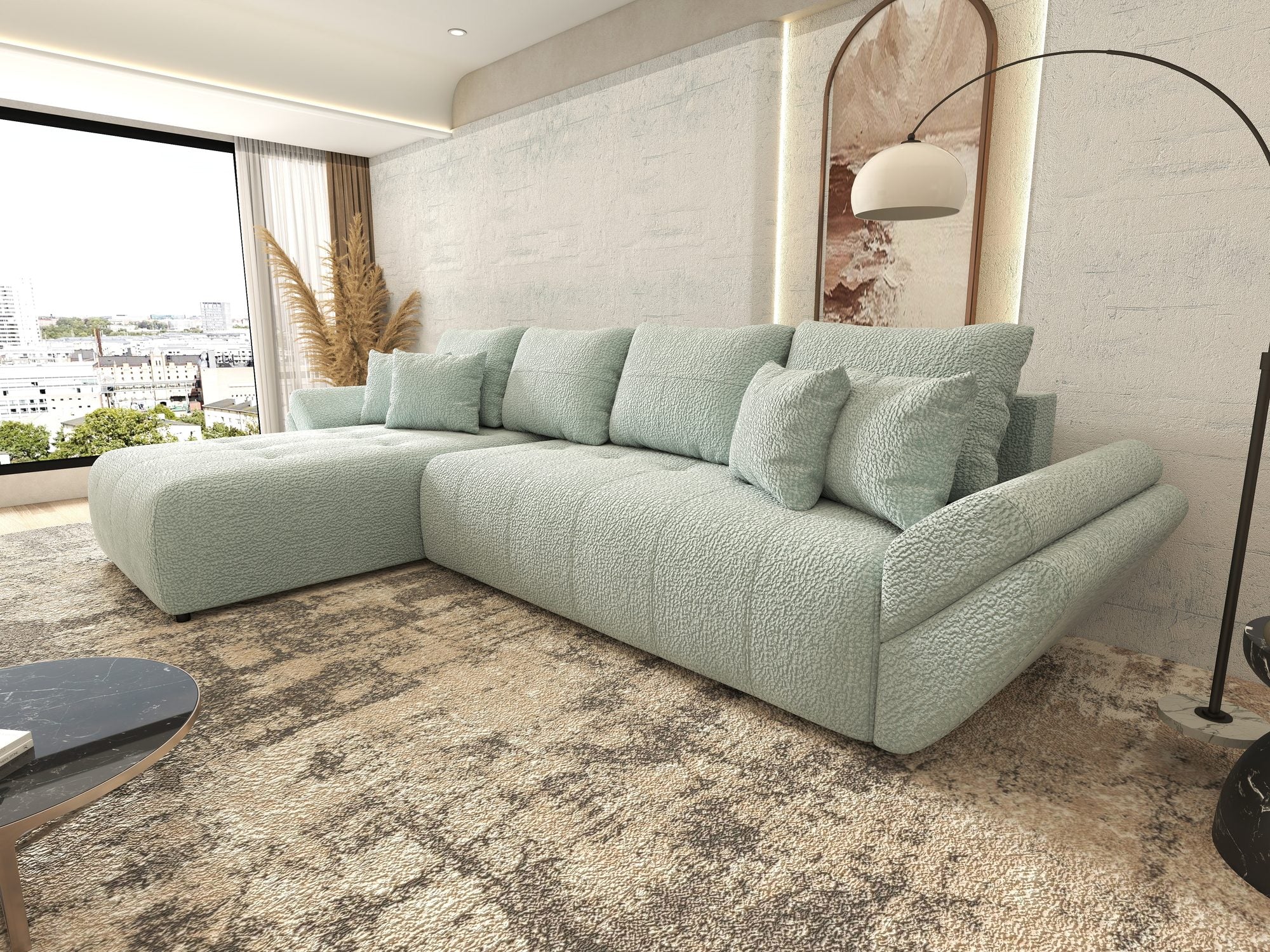 Colțar extensibil dumonde cu ladă de depozitare si sezut confortabil din spuma high-density, Berlin XL Jaguar Verde Mint 16 350x185 cm