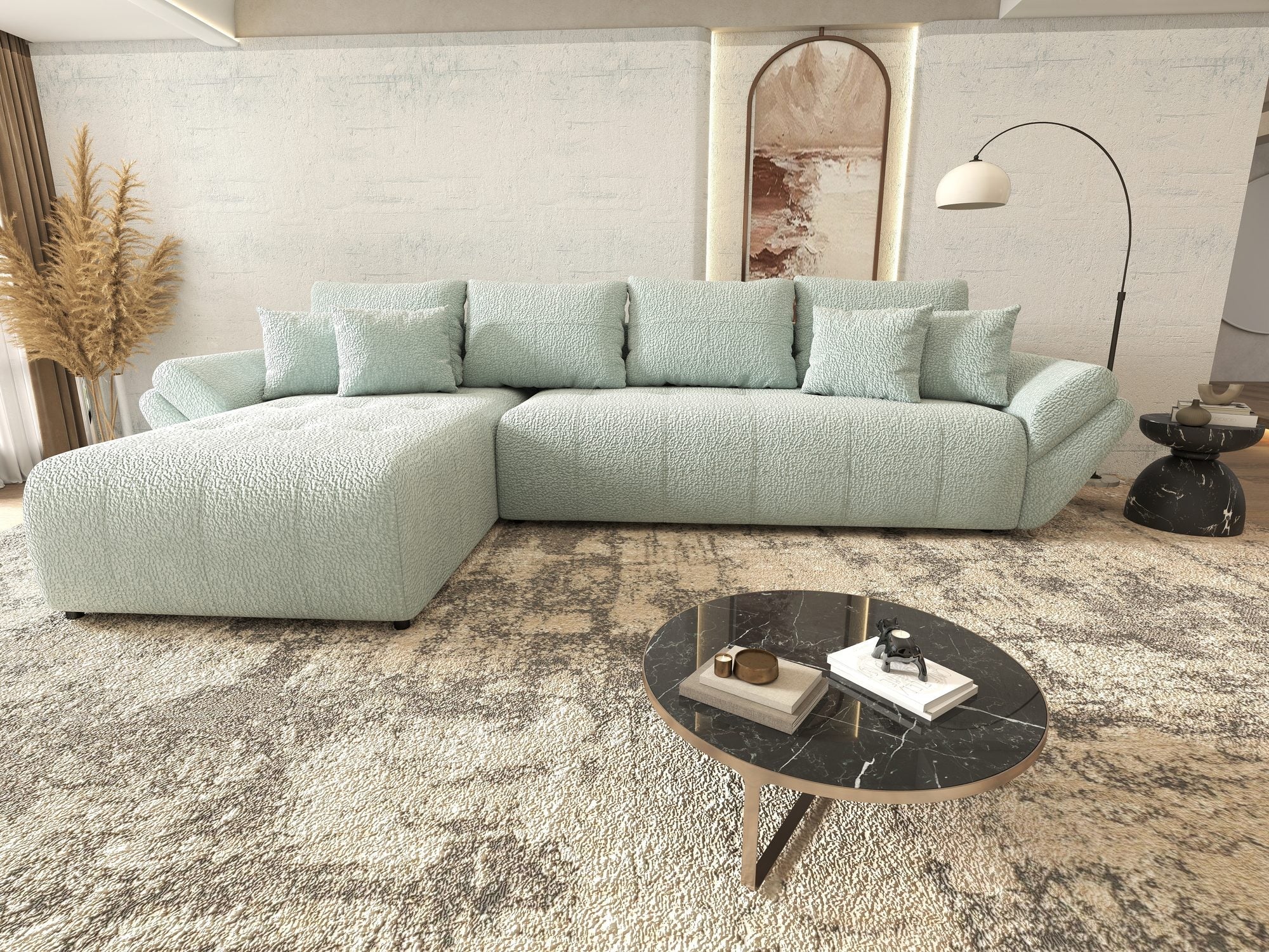 Colțar extensibil dumonde cu ladă de depozitare si sezut confortabil din spuma high-density, Berlin XL Jaguar Verde Mint 16 350x185 cm