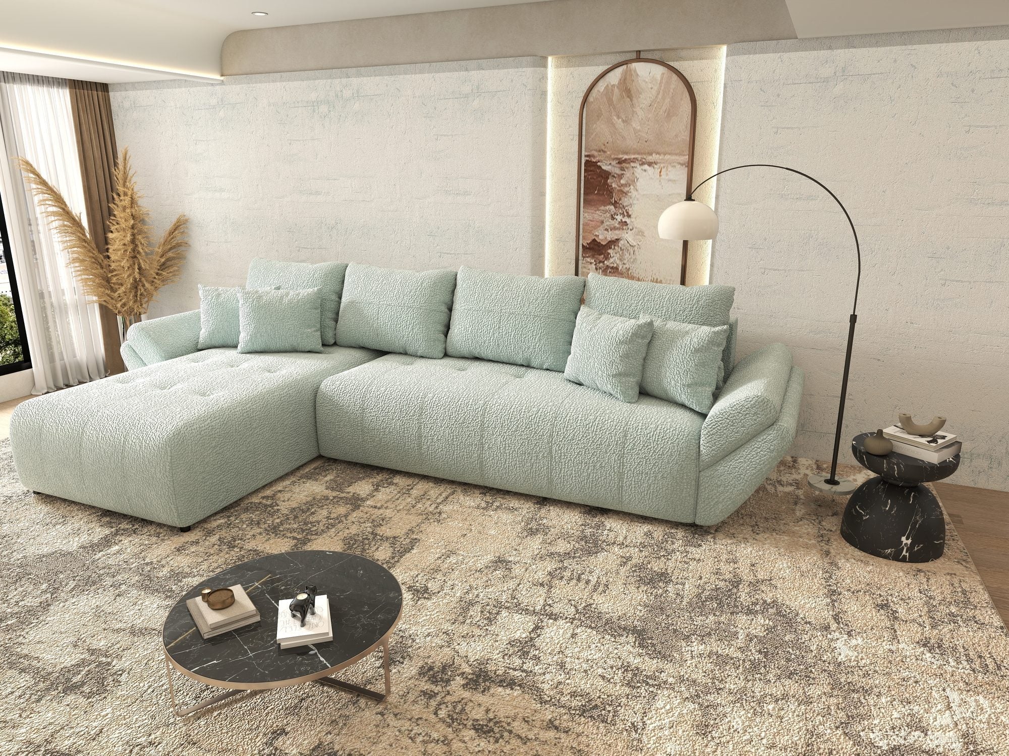 Colțar extensibil dumonde cu ladă de depozitare si sezut confortabil din spuma high-density, Berlin XL Jaguar Verde Mint 16 350x185 cm