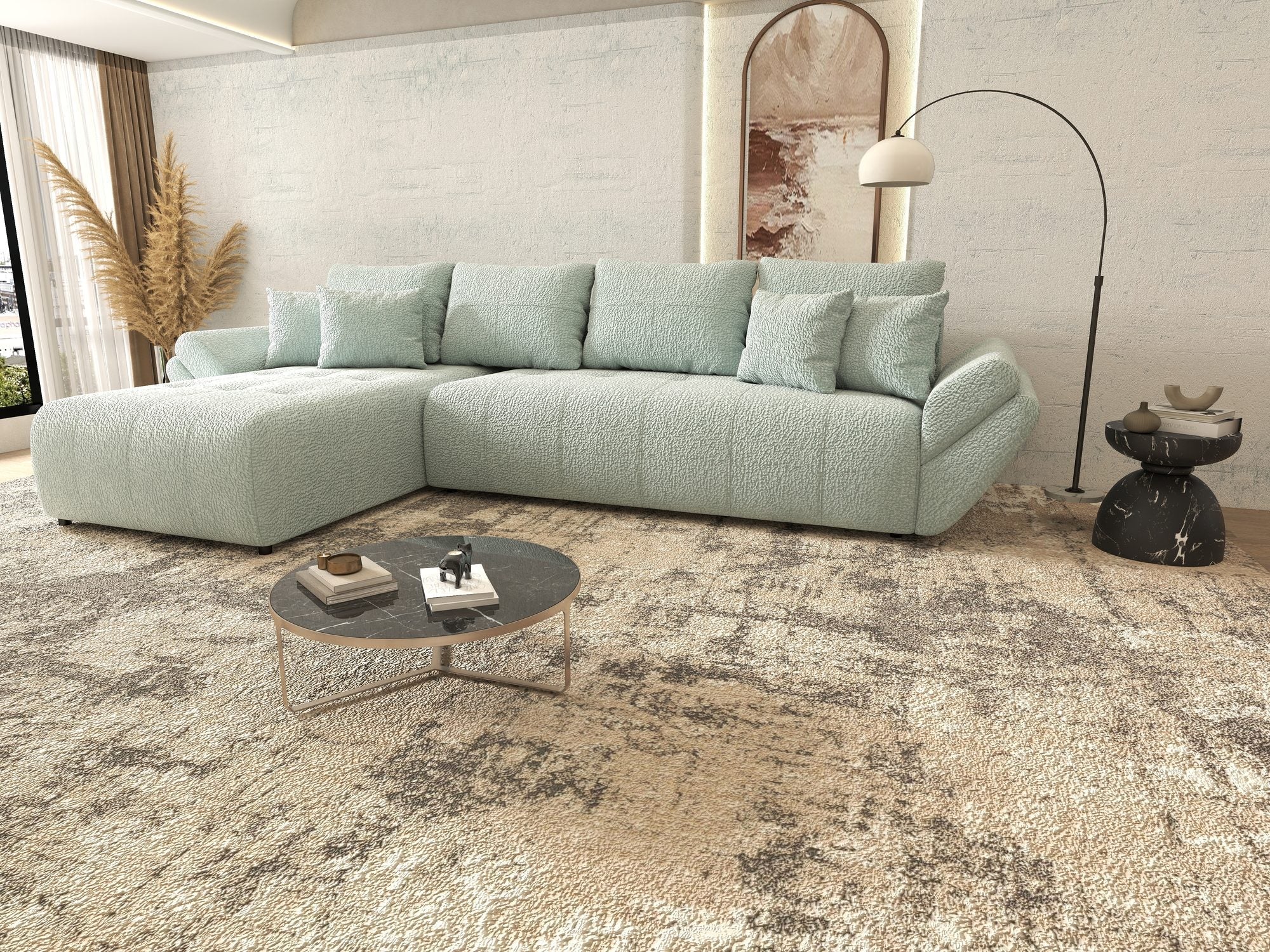 Colțar extensibil dumonde cu ladă de depozitare si sezut confortabil din spuma high-density, Berlin XL Jaguar Verde Mint 16 350x185 cm