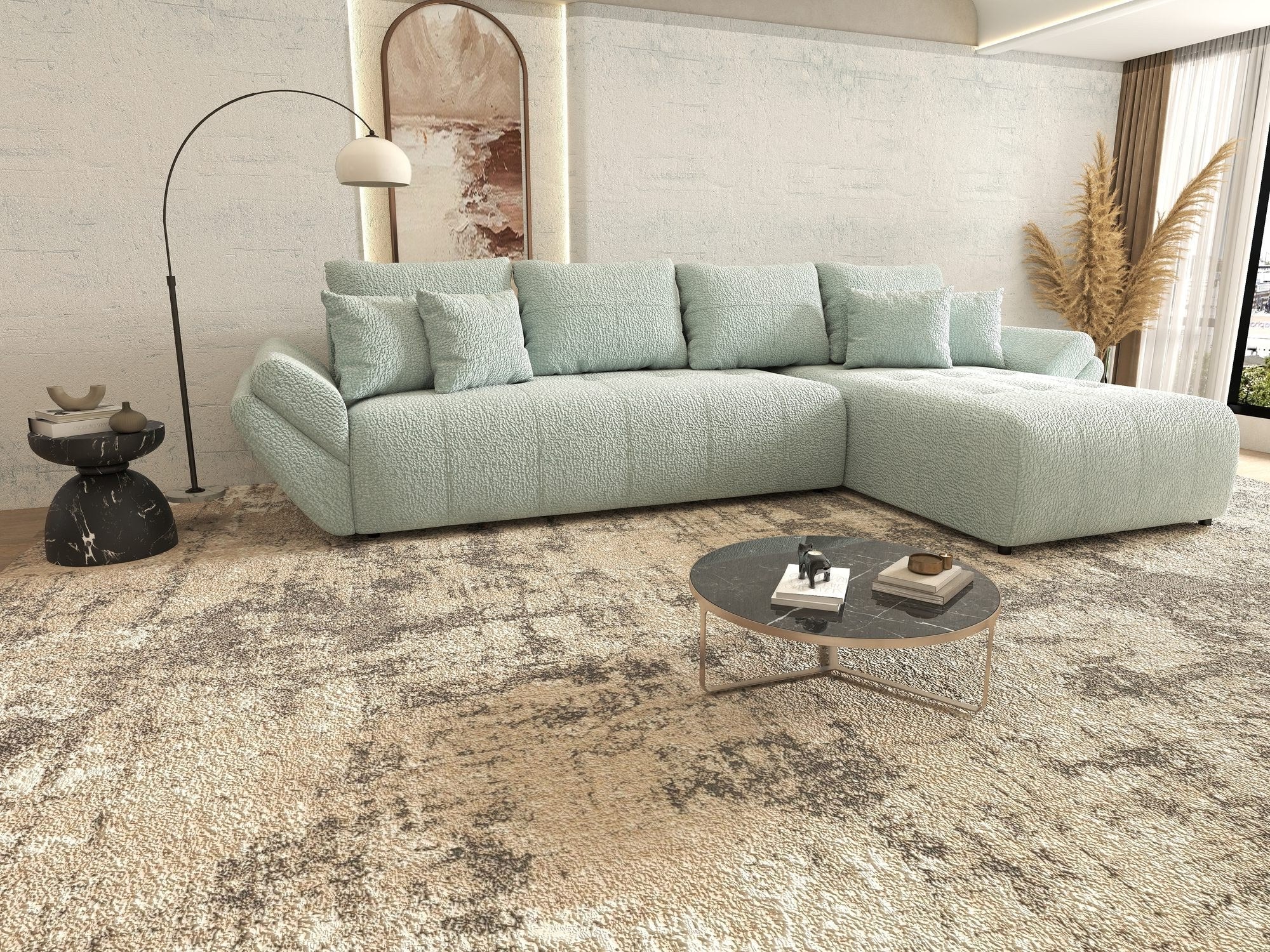 Colțar extensibil dumonde cu ladă de depozitare si sezut confortabil din spuma high-density, Berlin XL Jaguar Verde Mint 16 II 350x185 cm