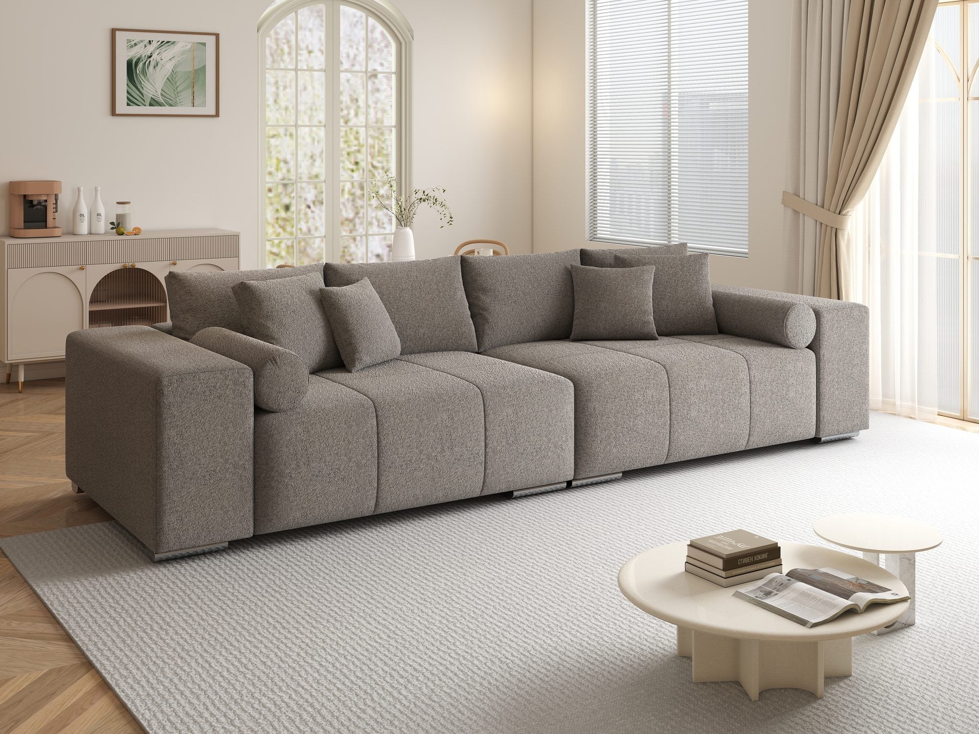 Canapea extensibilă dumonde cu ladă de depozitare si sezut confortabil din spuma high-density, Marbela XXL Monte Gri 16 290x100 cm