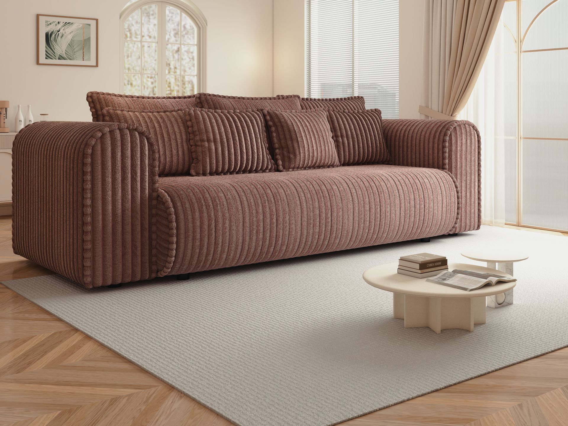 Canapea extensibilă dumonde cu ladă de depozitare si sezut confortabil din spuma high-density, Monaco Mica Tilia Roz 240x100 cm
