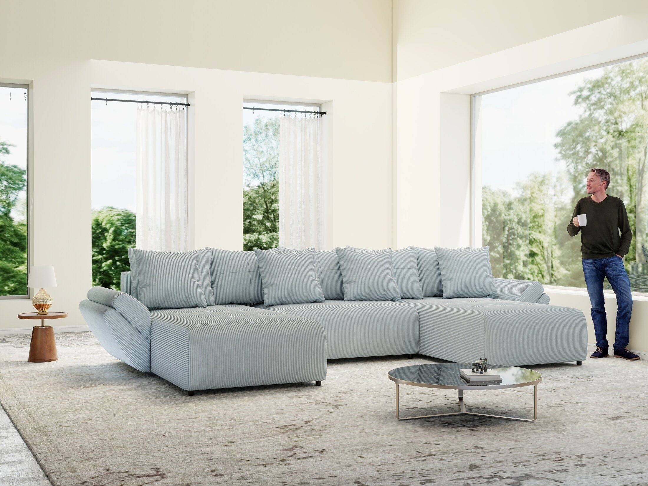 Colțar extensibil dumonde cu ladă de depozitare si sezut confortabil din spuma high-density, Berlin U Zoom GREY 400x185 cm