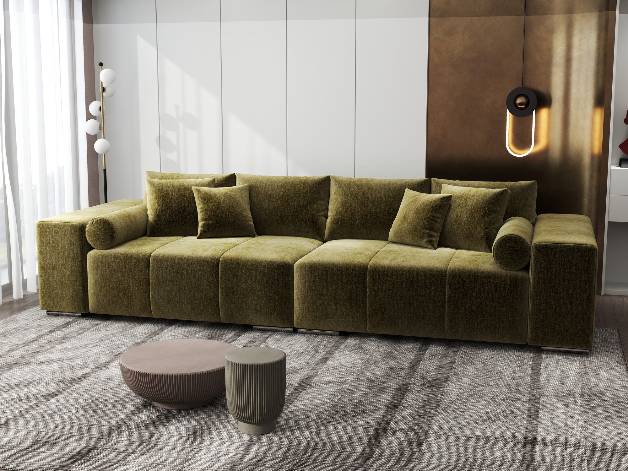 Canapea extensibilă dumonde cu ladă de depozitare si sezut confortabil din spuma high-density, Marbela XXL Monolith Verde Olive 38 290x100 cm