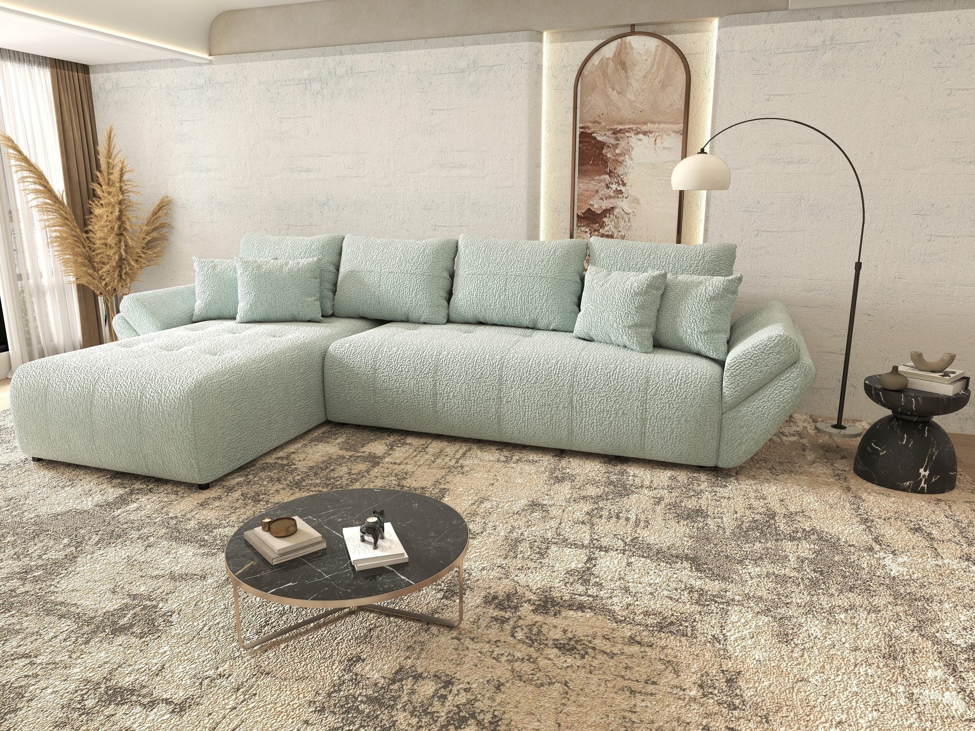 Colțar extensibil dumonde cu ladă de depozitare si sezut confortabil din spuma high-density, Berlin XL Jaguar Verde Mint 16 350x185 cm