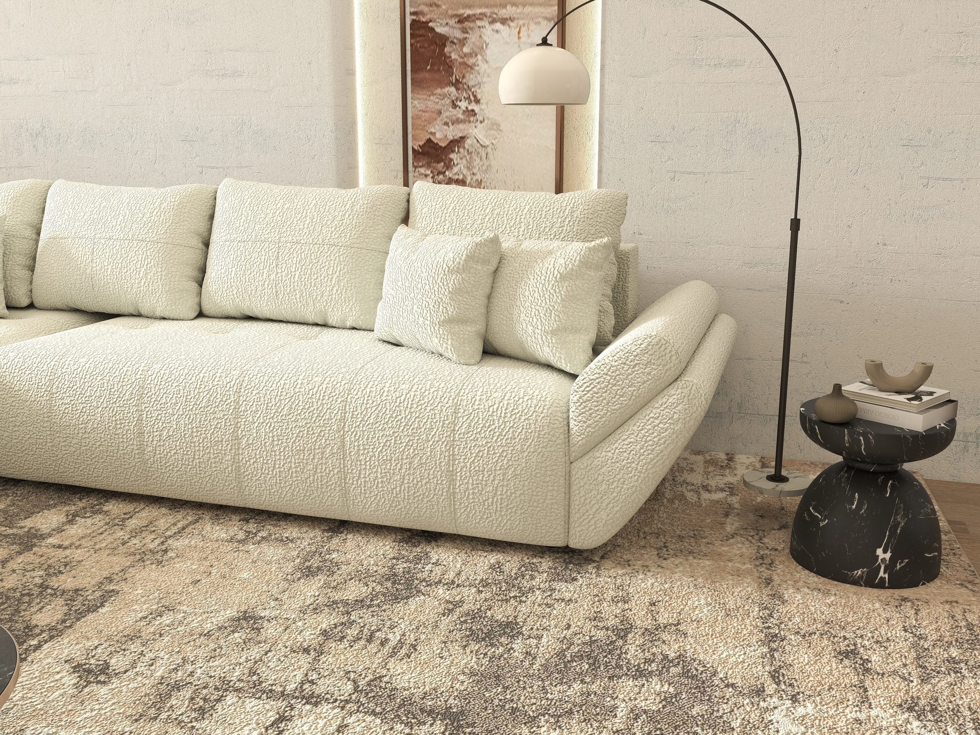 Colțar extensibil dumonde cu ladă de depozitare si sezut confortabil din spuma high-density, Berlin XL Jaguar Ivory 1 350x185 cm