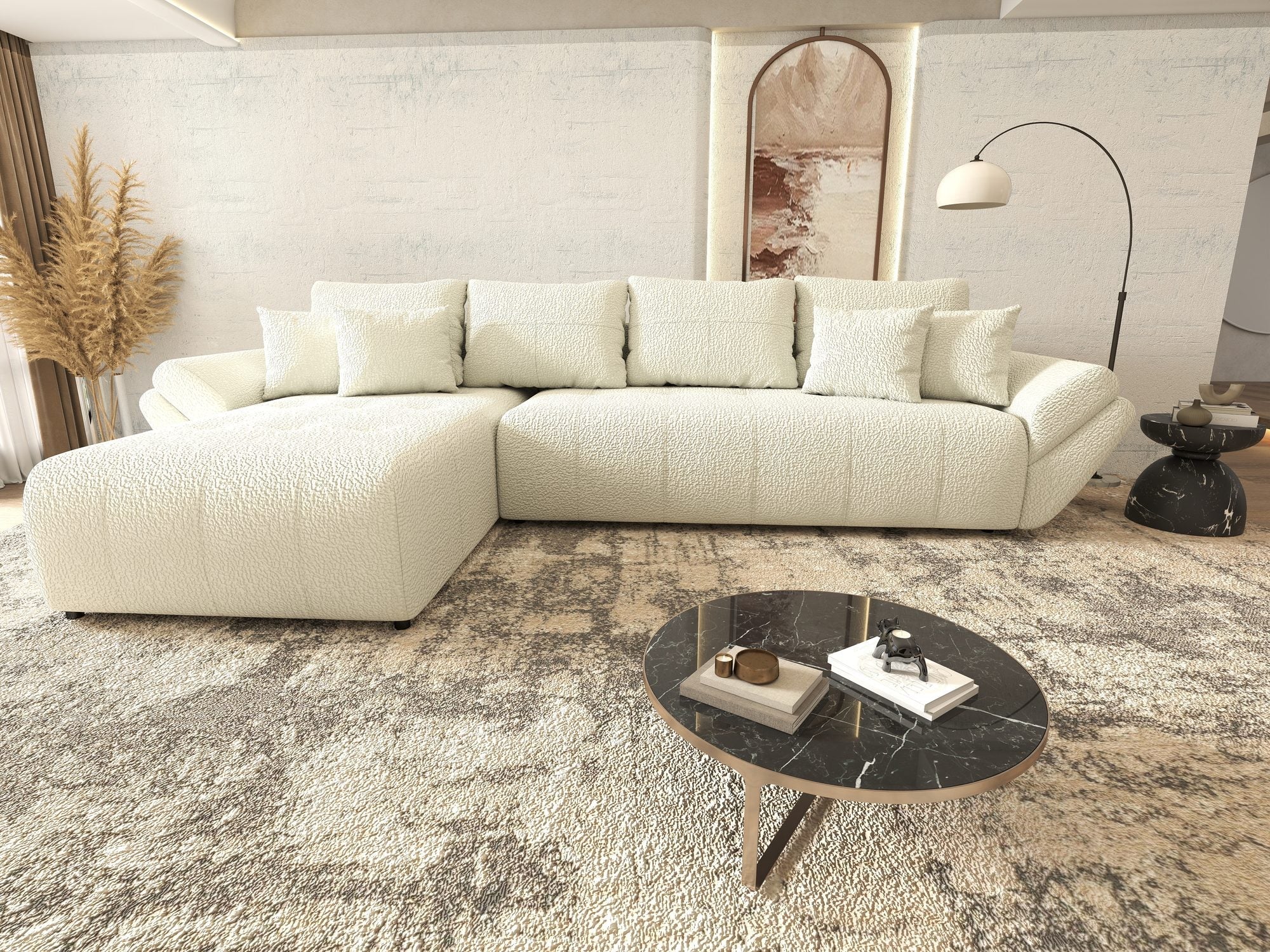 Colțar extensibil dumonde cu ladă de depozitare si sezut confortabil din spuma high-density, Berlin XL Jaguar Ivory 1 350x185 cm