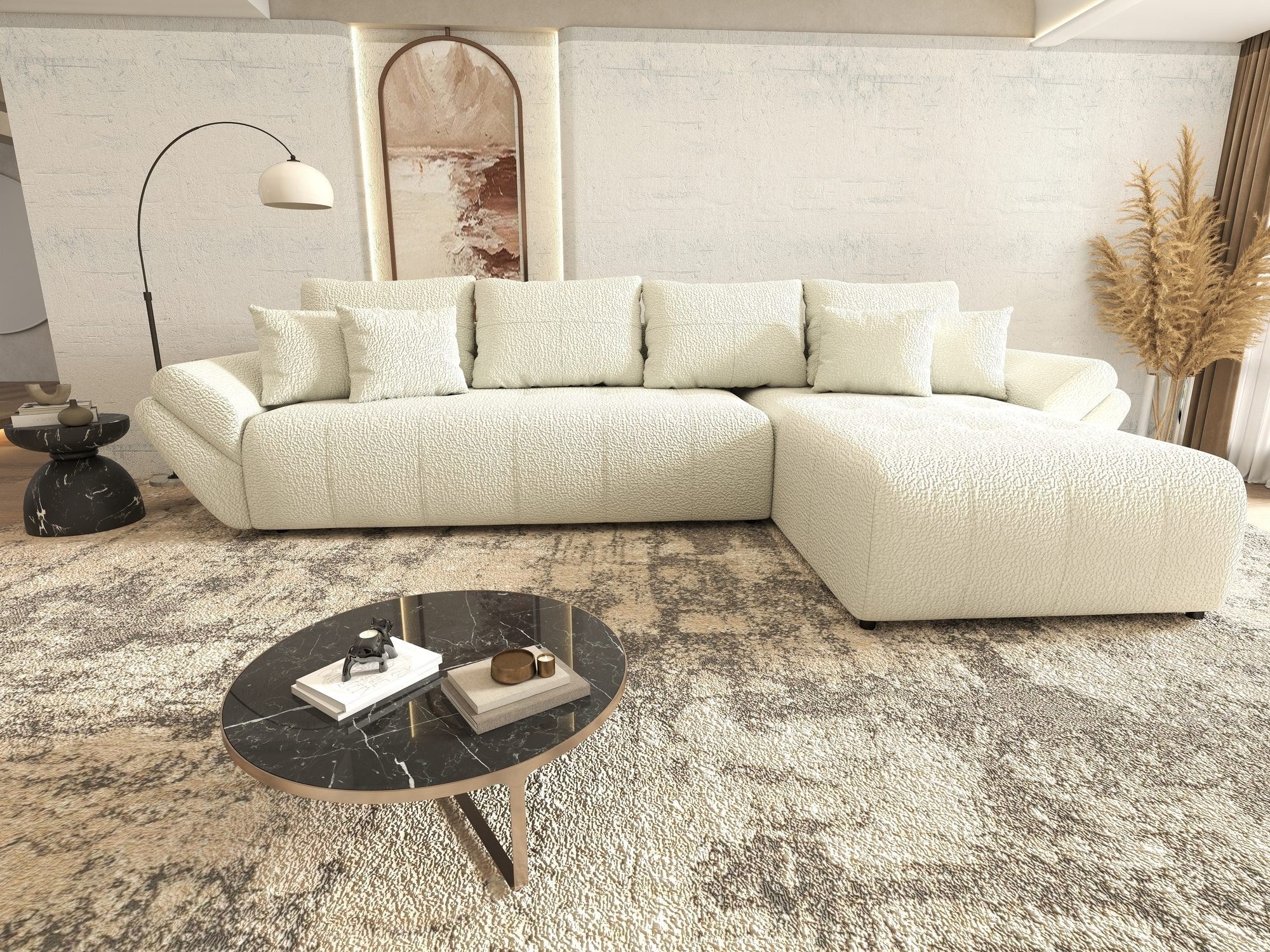 Colțar extensibil dumonde cu ladă de depozitare si sezut confortabil din spuma high-density, Berlin XL Jaguar Ivory 1 II 350x185 cm
