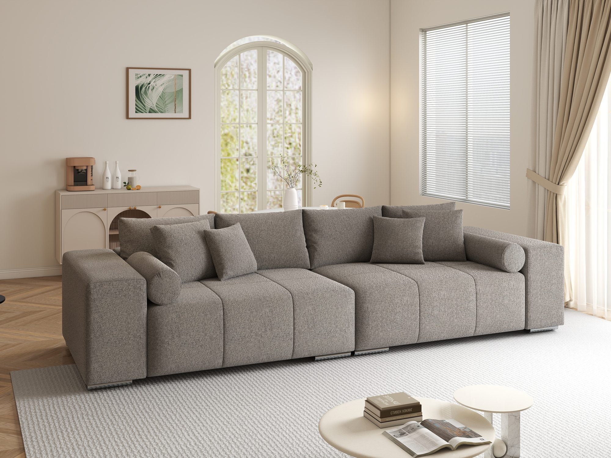 Canapea extensibilă dumonde cu ladă de depozitare si sezut confortabil din spuma high-density, Marbela XXL Monte Gri 16 290x100 cm
