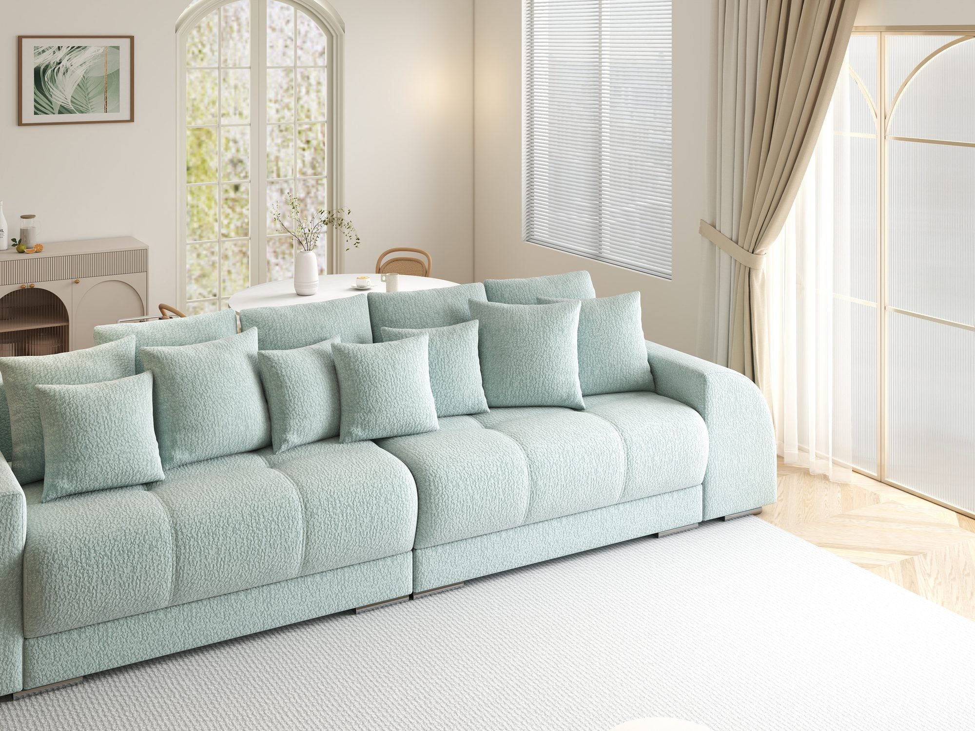 Canapea extensibilă dumonde cu 2 lăzi de depozitare si sezut confortabil din spuma high-density, Verona Jaguar Verde Mint 16 310x100 cm