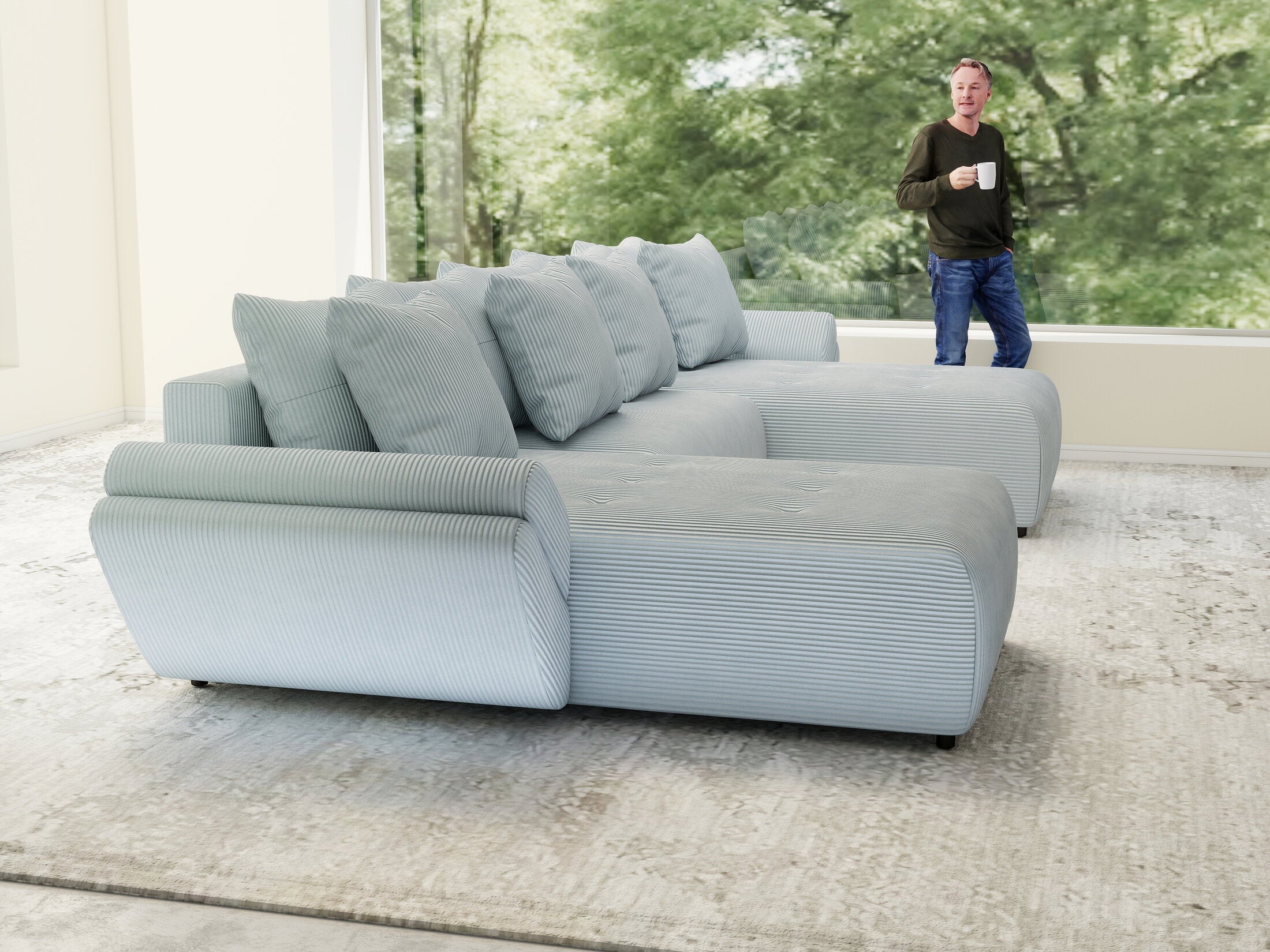 Colțar extensibil dumonde cu ladă de depozitare si sezut confortabil din spuma high-density, Berlin U Zoom GREY 400x185 cm