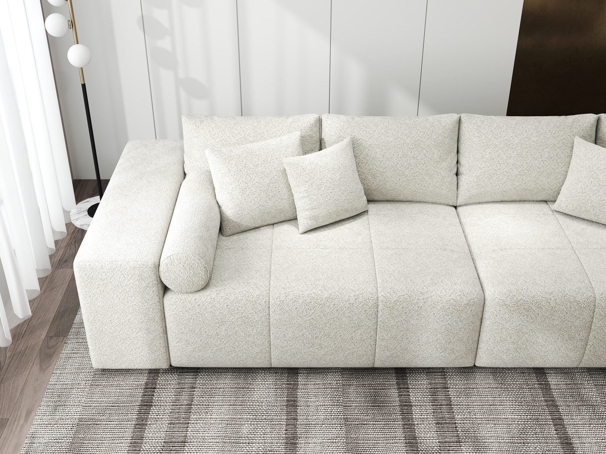 Canapea extensibilă dumonde cu ladă de depozitare si sezut confortabil din spuma high-density, Marbela XXL Arena Bej 20 290x100 cm