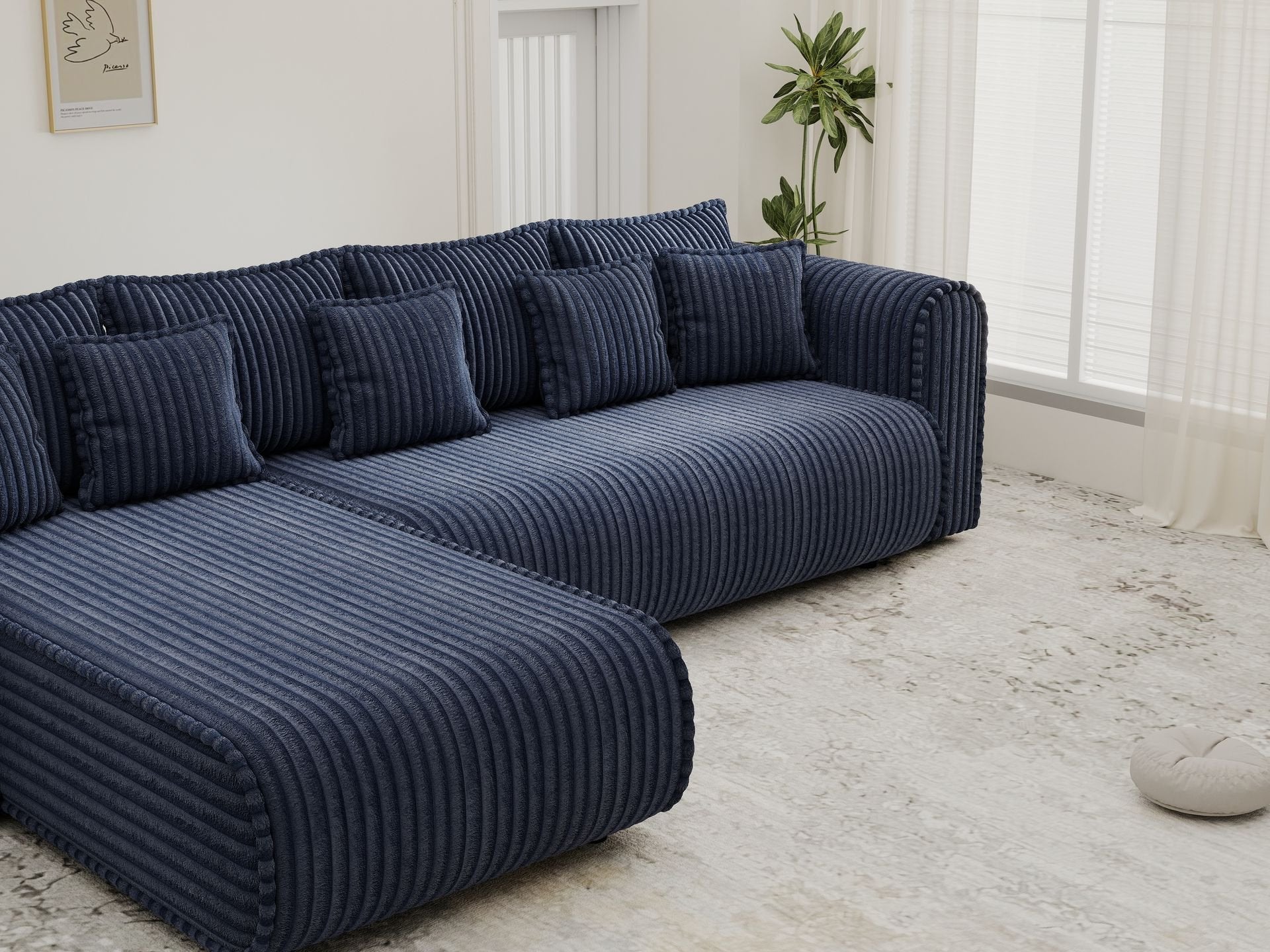 Colțar extensibil dumonde cu ladă de depozitare si sezut confortabil din spuma high-density, Monaco XL Tilia Albastru 340x185 cm