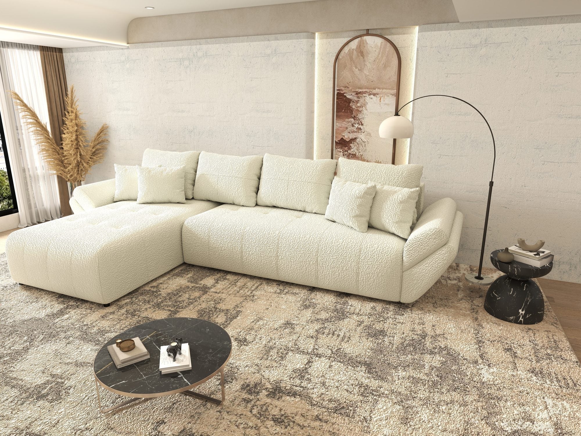 Colțar extensibil dumonde cu ladă de depozitare si sezut confortabil din spuma high-density, Berlin XL Jaguar Ivory 1 350x185 cm