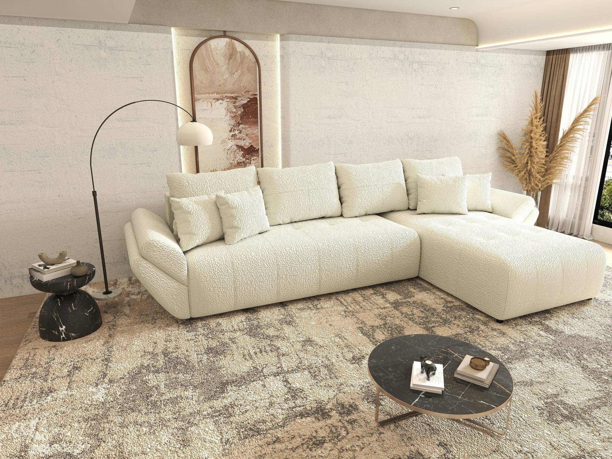 Colțar extensibil dumonde cu ladă de depozitare si sezut confortabil din spuma high-density, Berlin XL Jaguar Ivory 1 II 350x185 cm