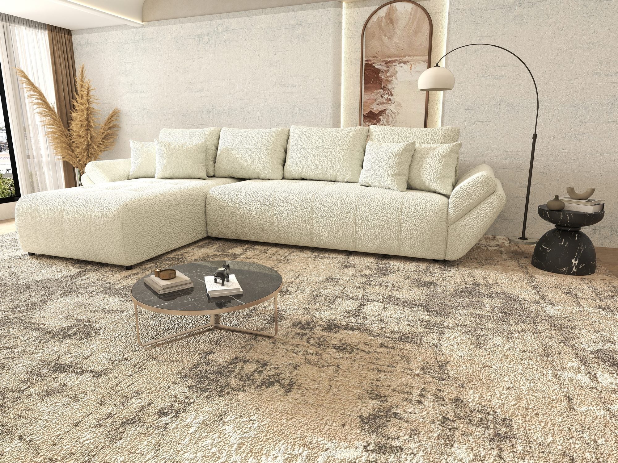 Colțar extensibil dumonde cu ladă de depozitare si sezut confortabil din spuma high-density, Berlin XL Jaguar Ivory 1 350x185 cm