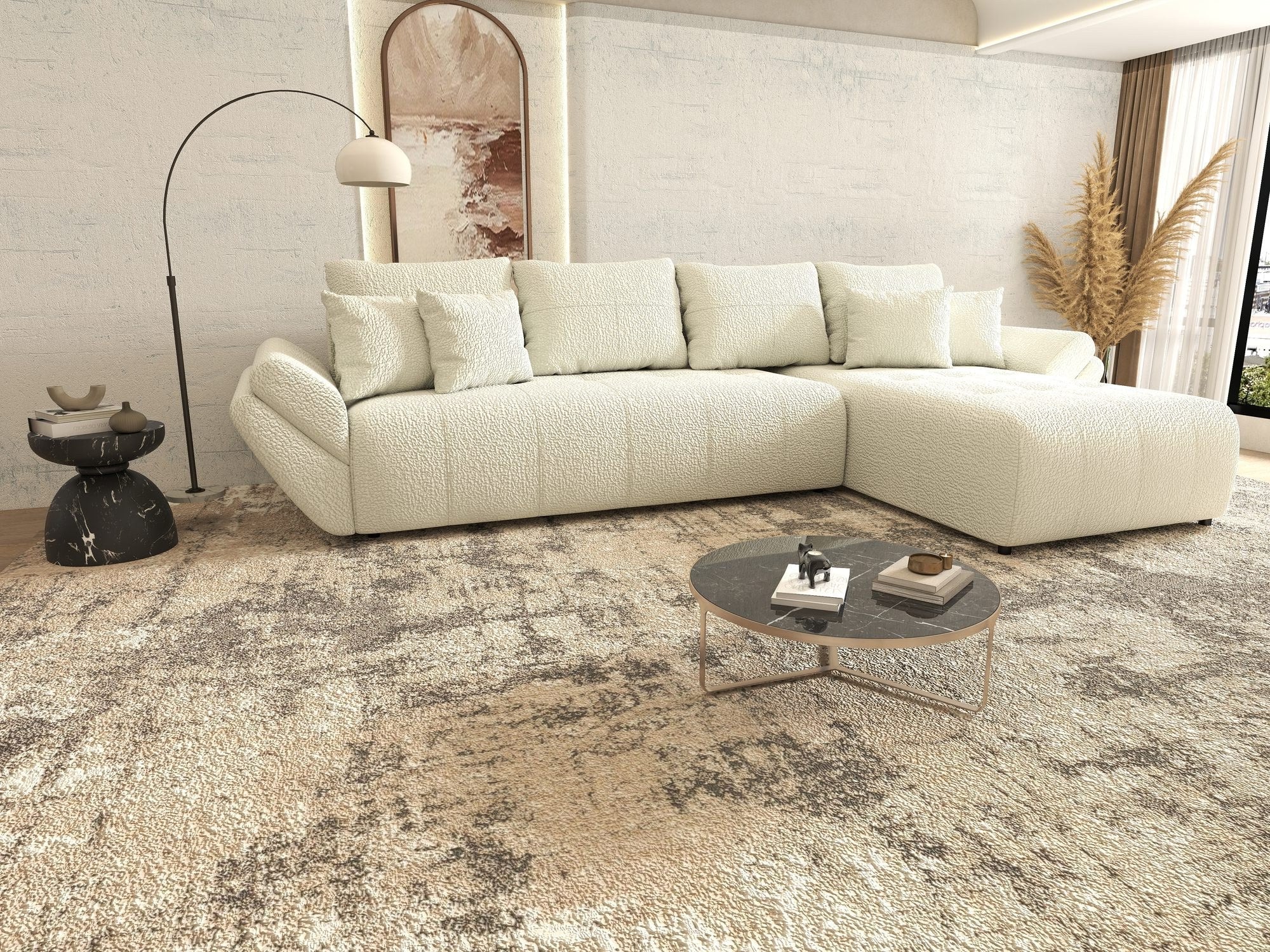 Colțar extensibil dumonde cu ladă de depozitare si sezut confortabil din spuma high-density, Berlin XL Jaguar Ivory 1 II 350x185 cm