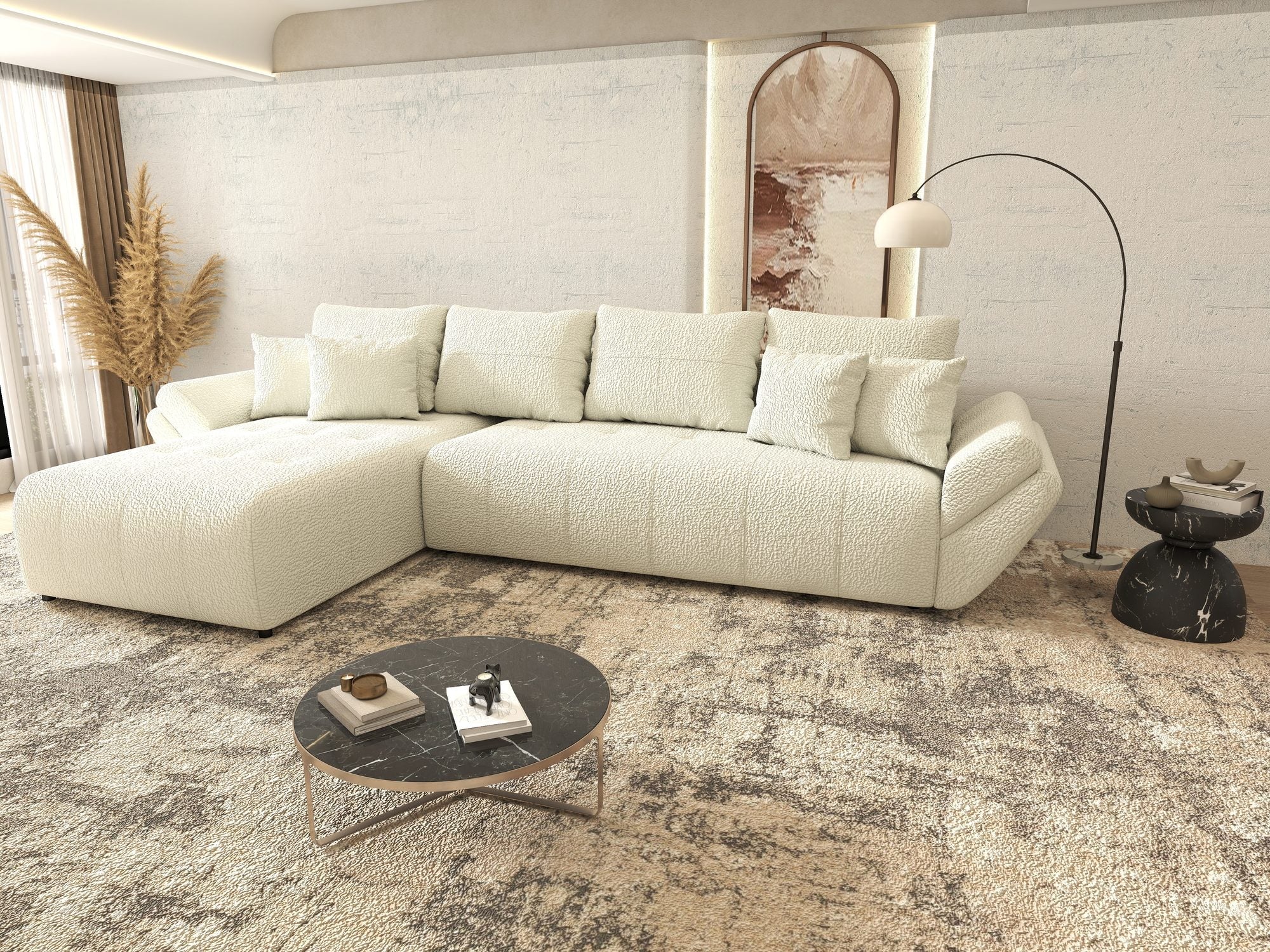 Colțar extensibil dumonde cu ladă de depozitare si sezut confortabil din spuma high-density, Berlin XL Jaguar Ivory 1 350x185 cm