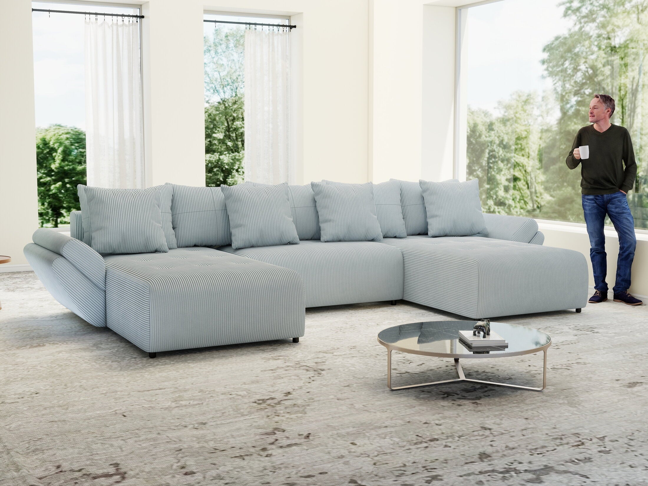 Colțar extensibil dumonde cu ladă de depozitare si sezut confortabil din spuma high-density, Berlin U Zoom GREY 400x185 cm