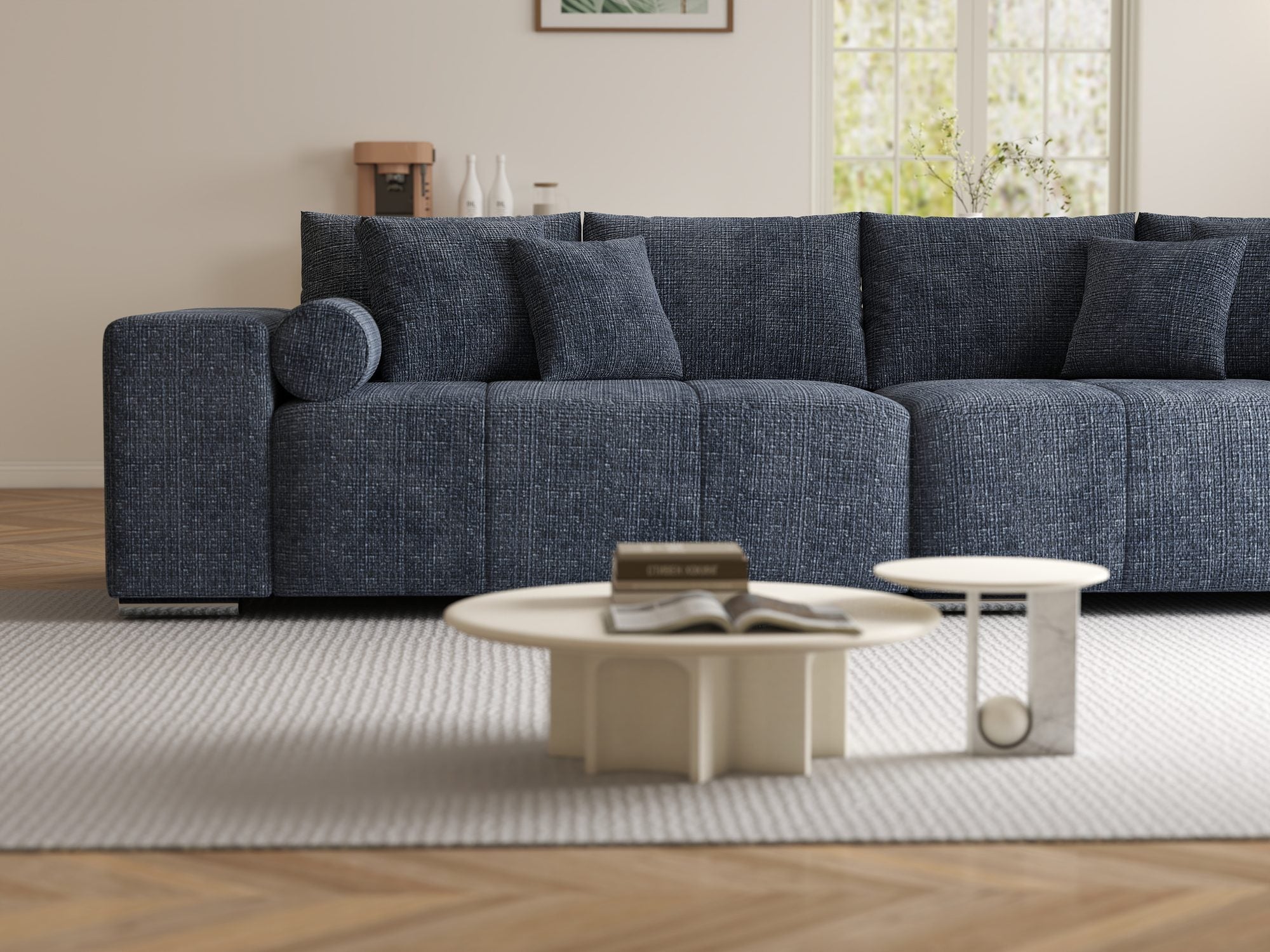 Canapea extensibilă dumonde cu ladă de depozitare si sezut confortabil din spuma high-density, Marbela XXL Cremona Albastru 79 290x100 cm