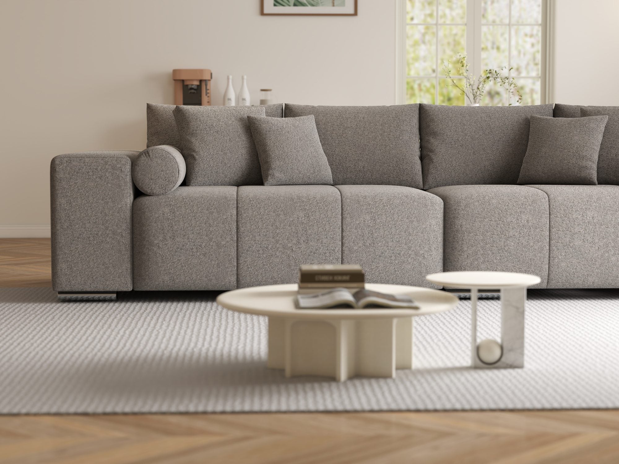 Canapea extensibilă dumonde cu ladă de depozitare si sezut confortabil din spuma high-density, Marbela XXL Monte Gri 16 290x100 cm