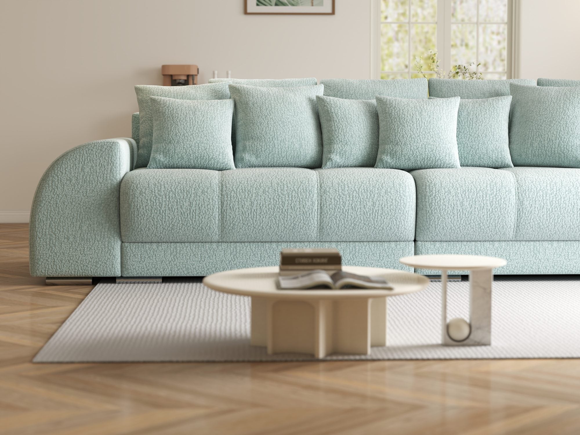 Canapea extensibilă dumonde cu 2 lăzi de depozitare si sezut confortabil din spuma high-density, Verona Jaguar Verde Mint 16 310x100 cm