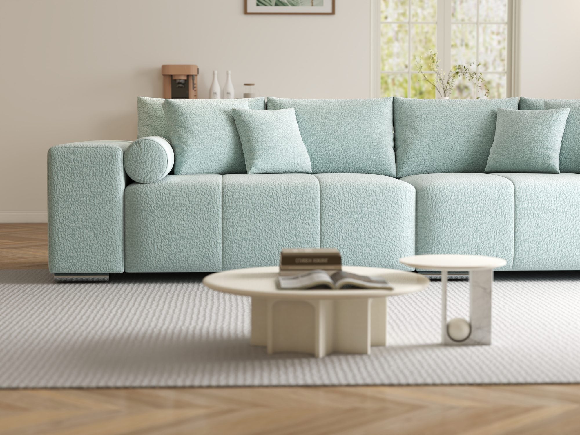 Canapea extensibilă dumonde cu ladă de depozitare si sezut confortabil din spuma high-density, Marbela XXL Jaguar Verde Mint 16 290x100 cm