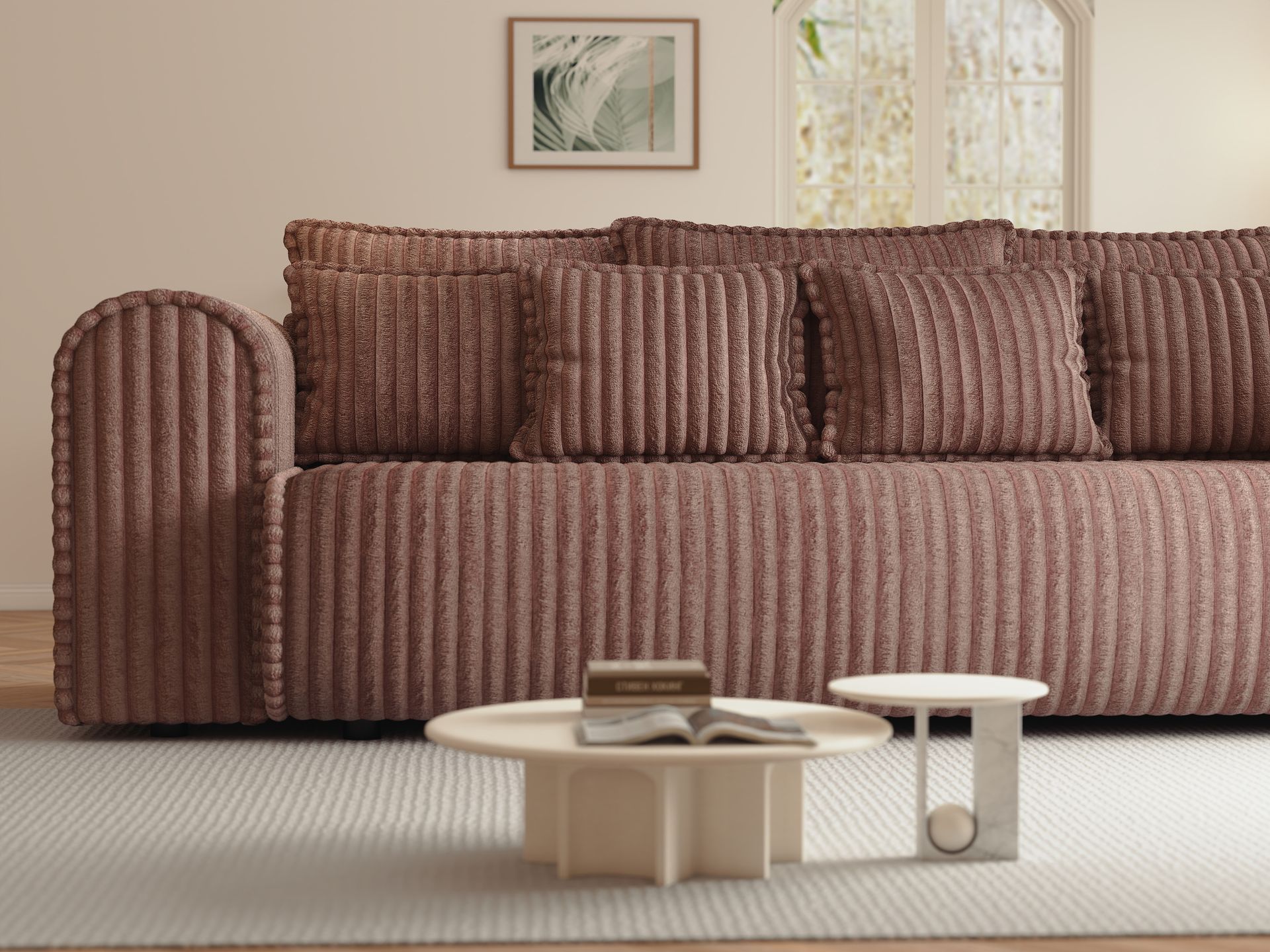 Canapea extensibilă dumonde cu ladă de depozitare si sezut confortabil din spuma high-density, Monaco Mica Tilia Roz 240x100 cm