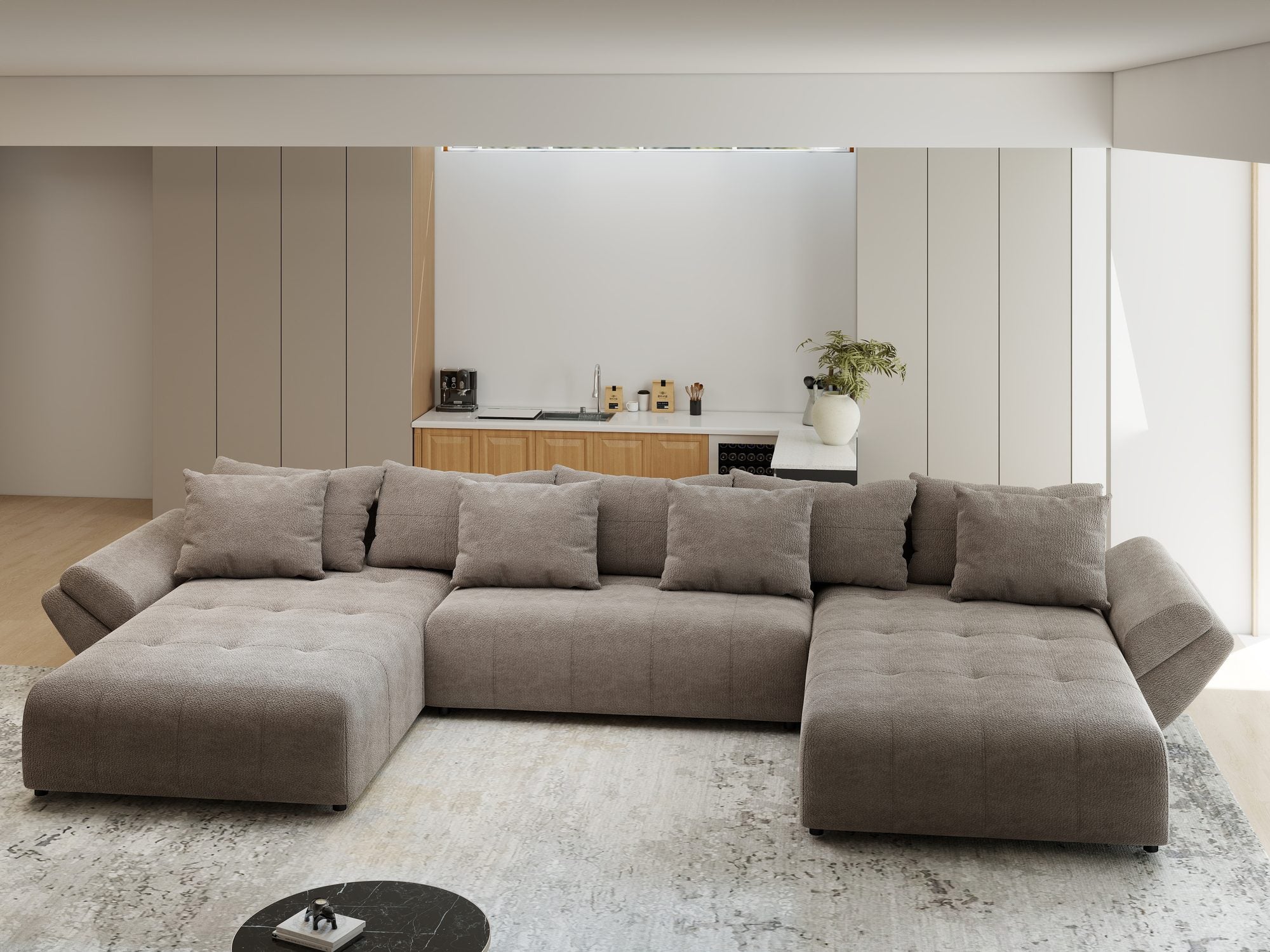 Colțar extensibil dumonde cu ladă de depozitare si sezut confortabil din spuma high-density, Berlin U Vibe Maro 21 380x180 cm