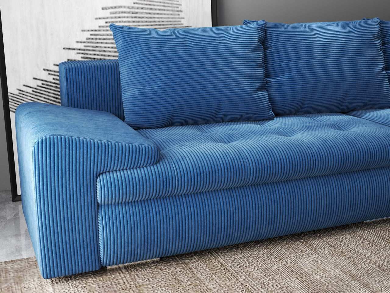 Colțar extensibil dumonde cu ladă de depozitare si sezut confortabil din spuma HR, Leonardo Zoom Albastru 260x185 cm II Fabrica