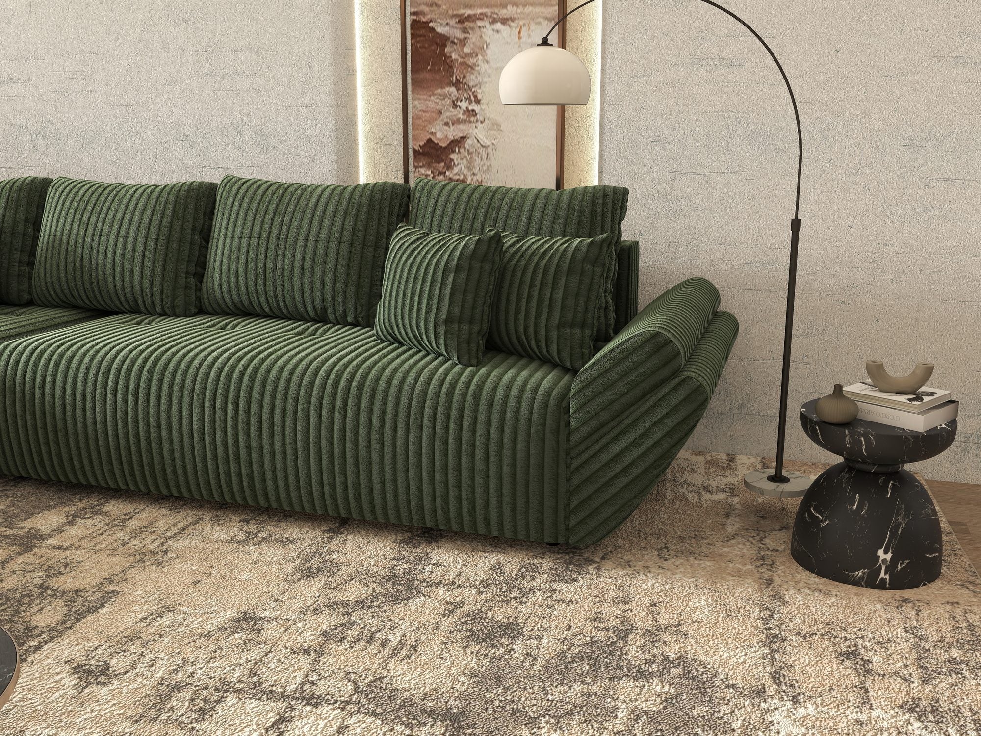 Colțar extensibil dumonde cu ladă de depozitare si sezut confortabil din spuma high-density, Berlin XL Tilia Verde 39 350x185 cm