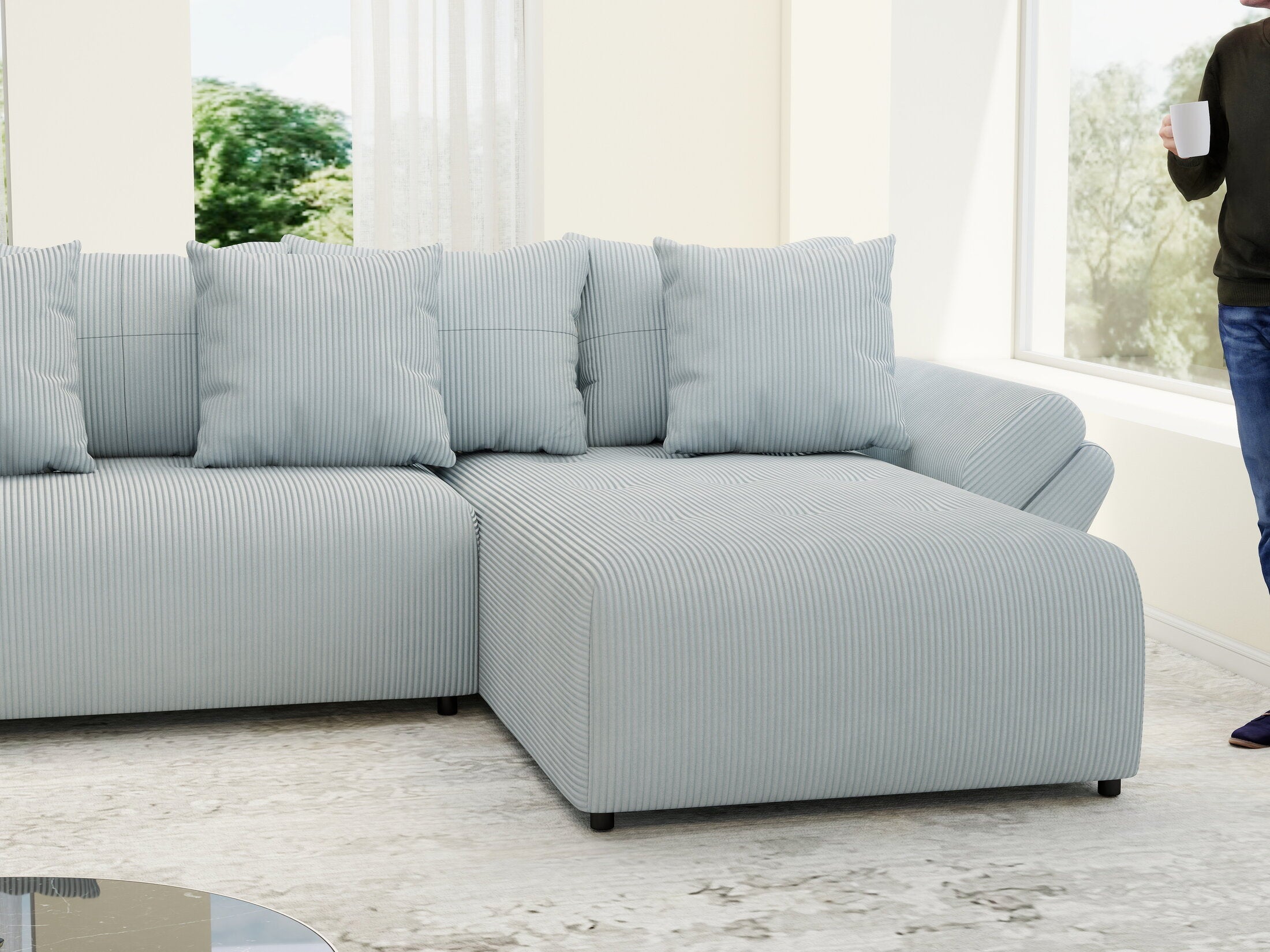 Colțar extensibil dumonde cu ladă de depozitare si sezut confortabil din spuma high-density, Berlin U Zoom GREY 400x185 cm