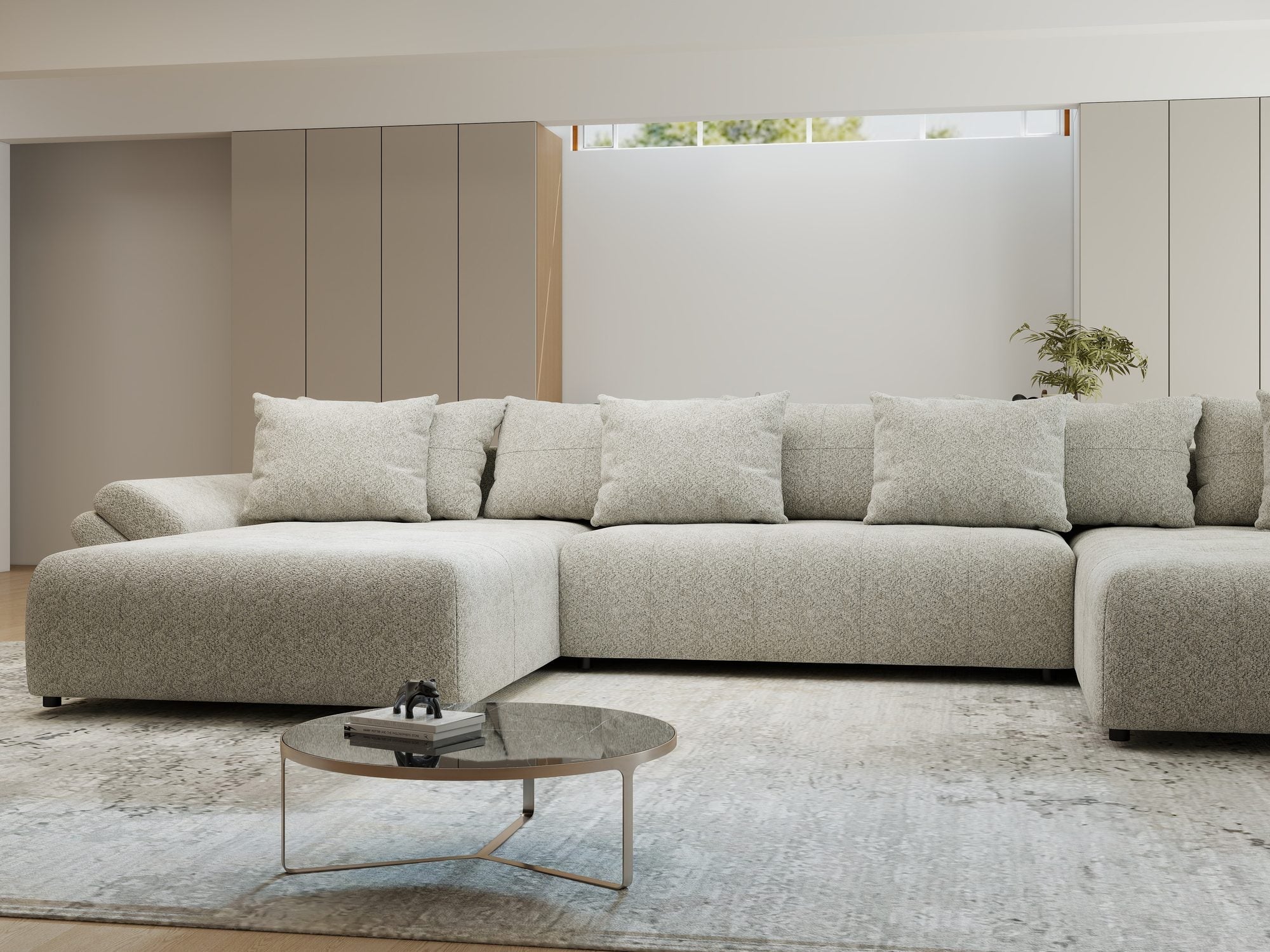 Colțar extensibil dumonde cu ladă de depozitare si sezut confortabil din spuma high-density, Berlin U Arena Bej 2 380x180 cm