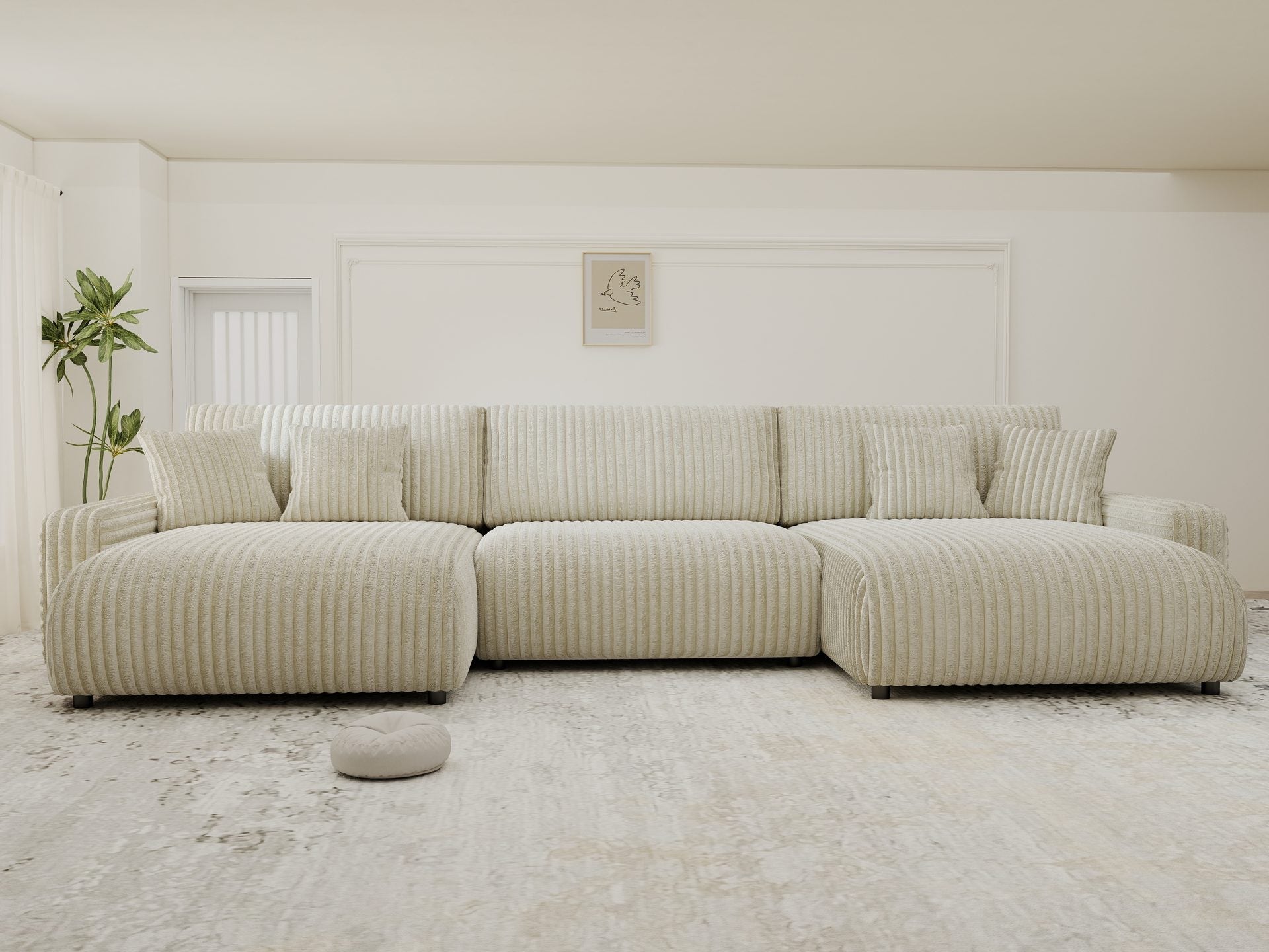 Dumonde kihúzható sarokkanapé tárolórekesszel és kényelmes, nagy sűrűségű habszivacs ülőfelülettel, Sara Tilia bej 332x170 cm