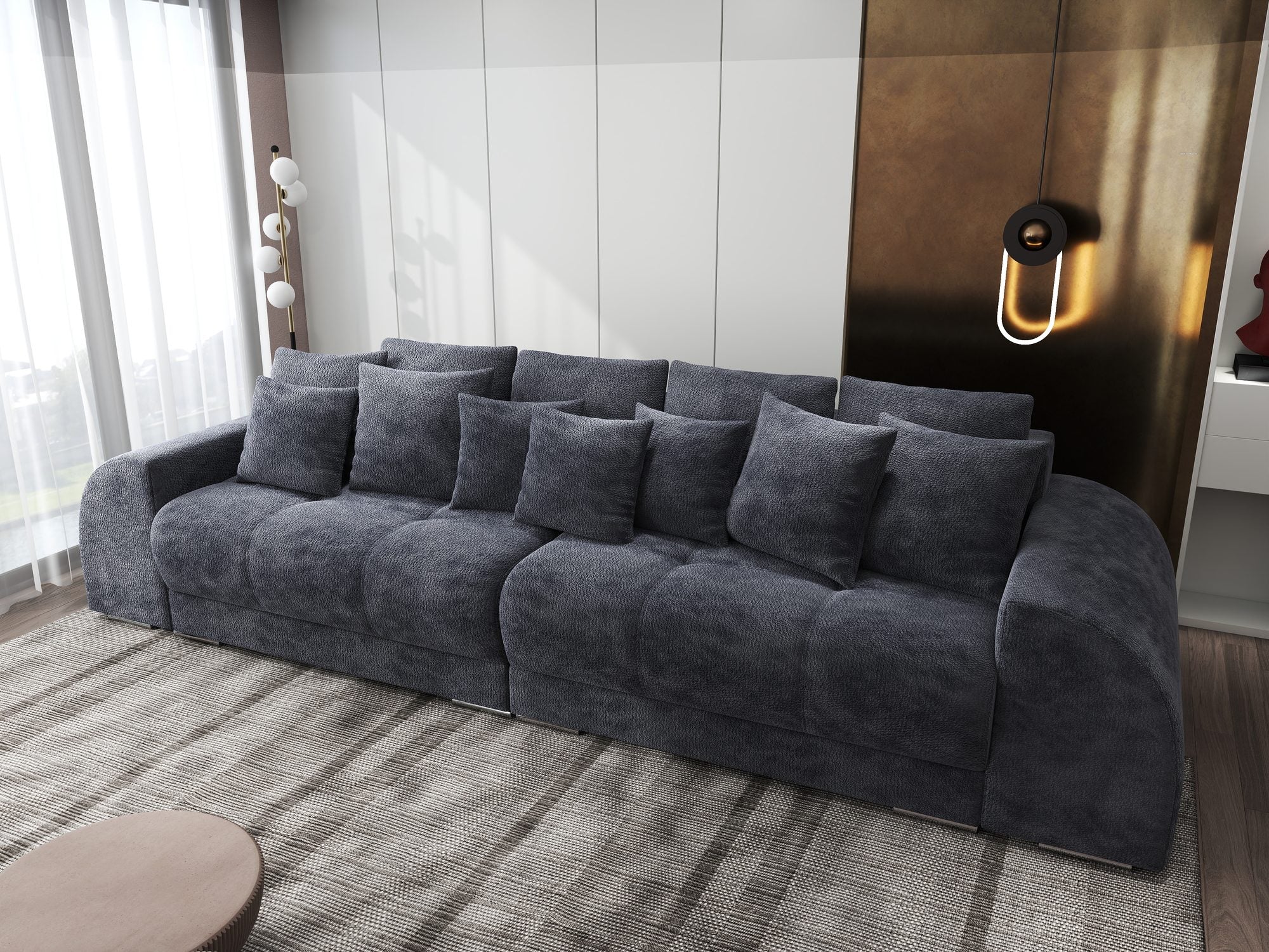 Canapea extensibilă dumonde cu 2 lăzi de depozitare si sezut confortabil din spuma high-density, Verona Vibe Gri Antracit 97 310x100 cm
