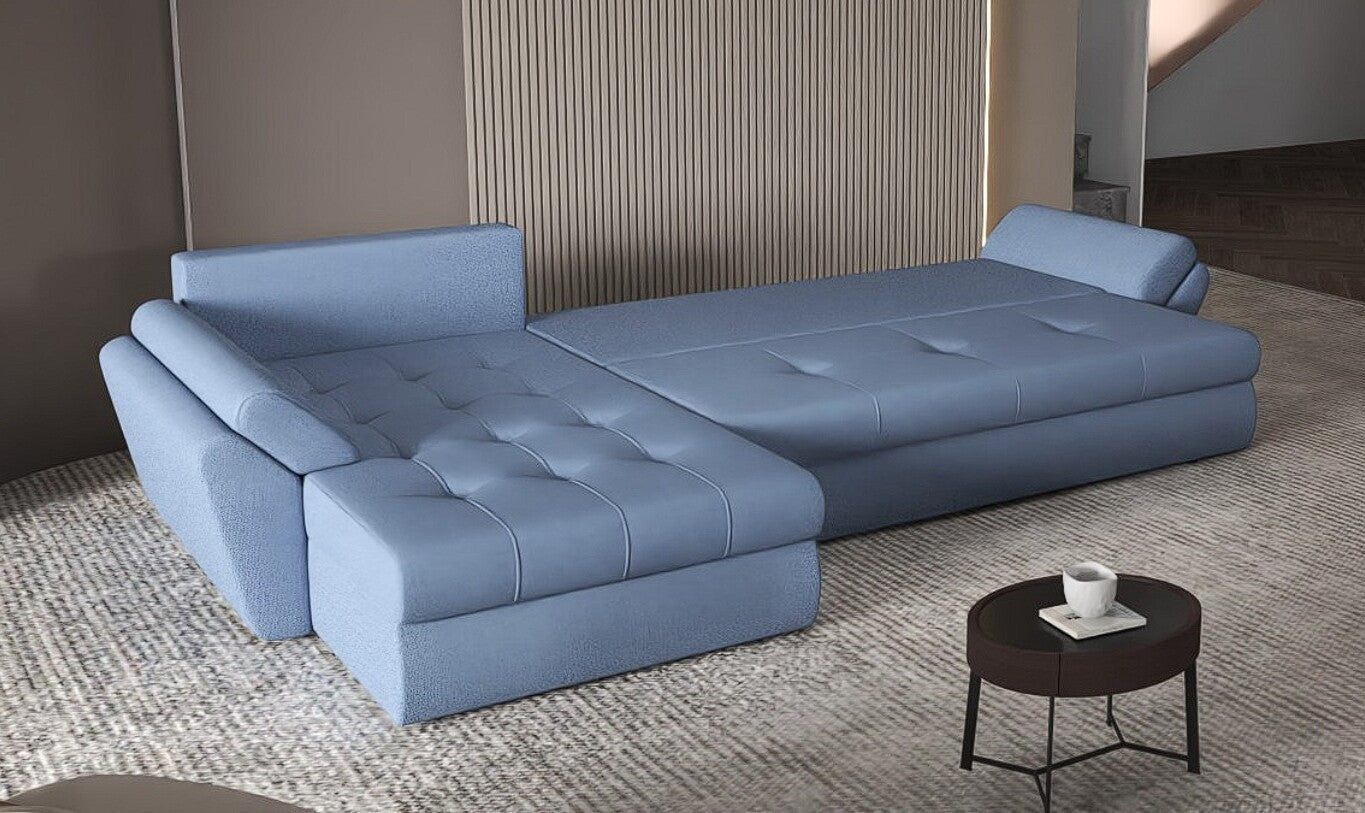 Colțar extensibil dumonde cu ladă de depozitare si sezut confortabil din spuma HR, Loana XL Enjoy Albastru II 335x185 cm Fabrica