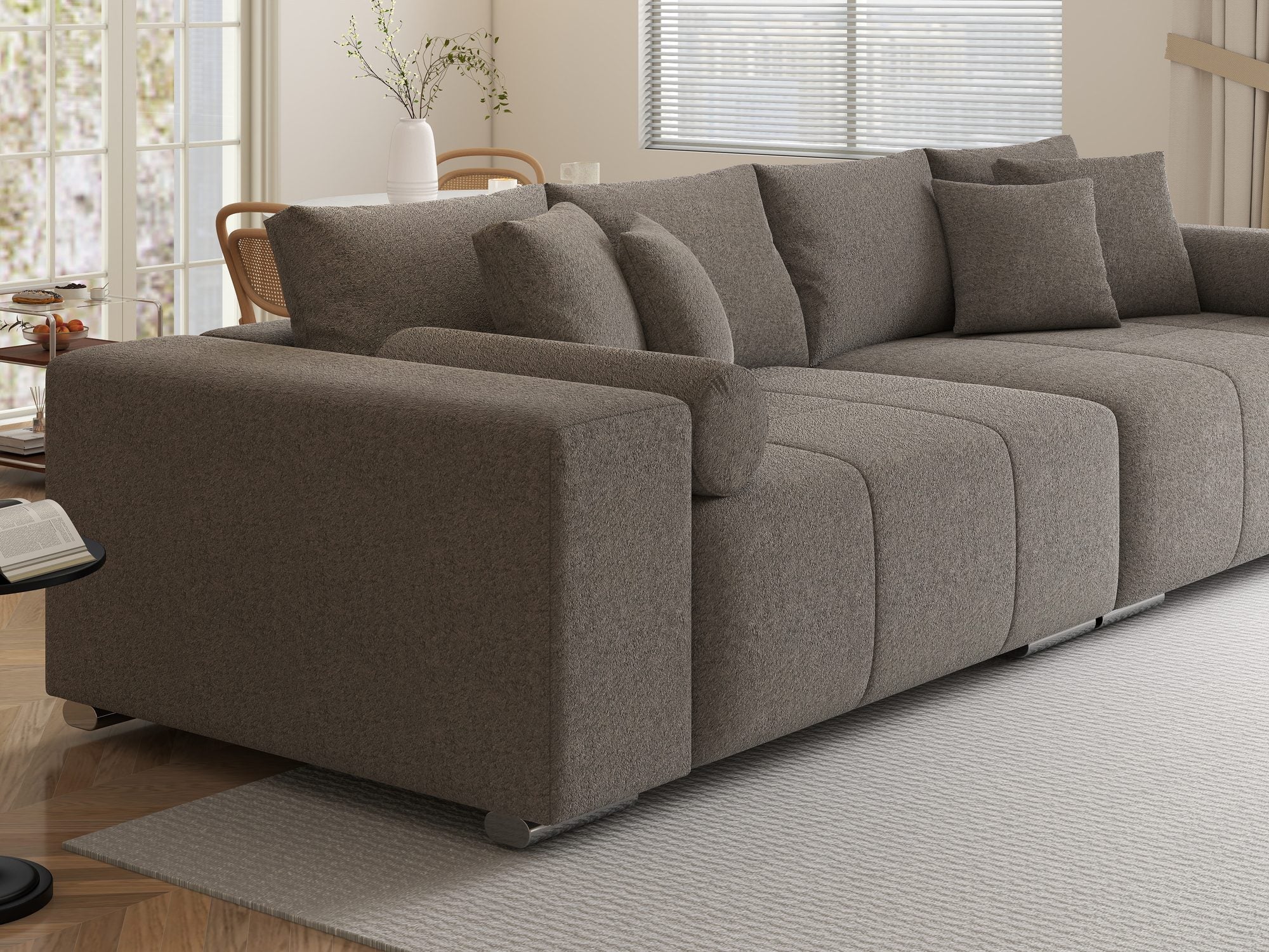Canapea extensibilă dumonde cu ladă de depozitare si sezut confortabil din spuma high-density, Marbela XXL Monte Gri 16 290x100 cm