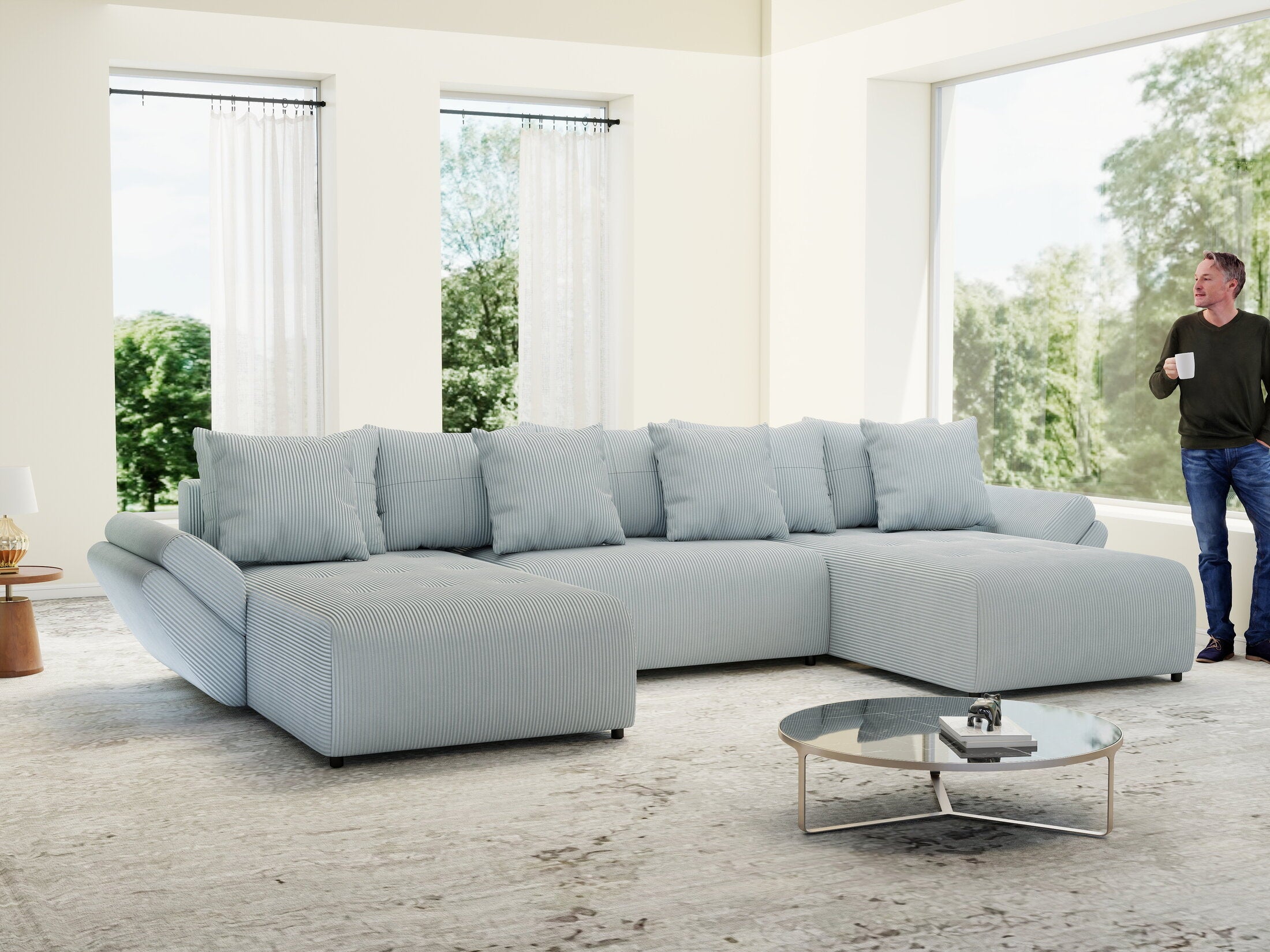 Colțar extensibil dumonde cu ladă de depozitare si sezut confortabil din spuma high-density, Berlin U Zoom GREY 400x185 cm