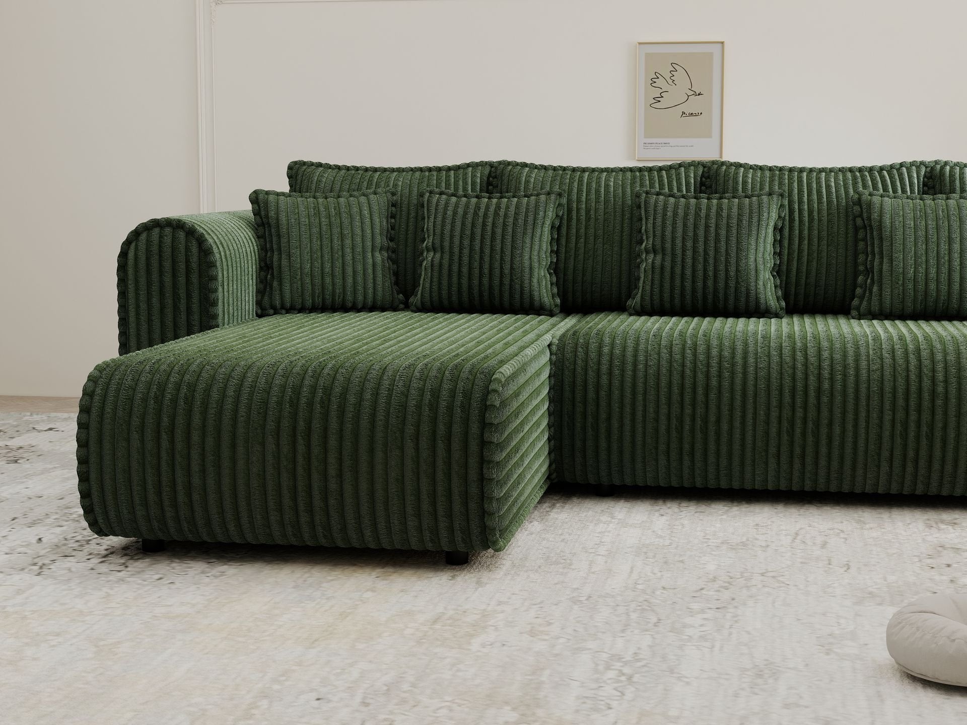 Colțar extensibil dumonde cu ladă de depozitare si sezut confortabil din spuma high-density, Monaco XL Tilia Verde 340x185 cm