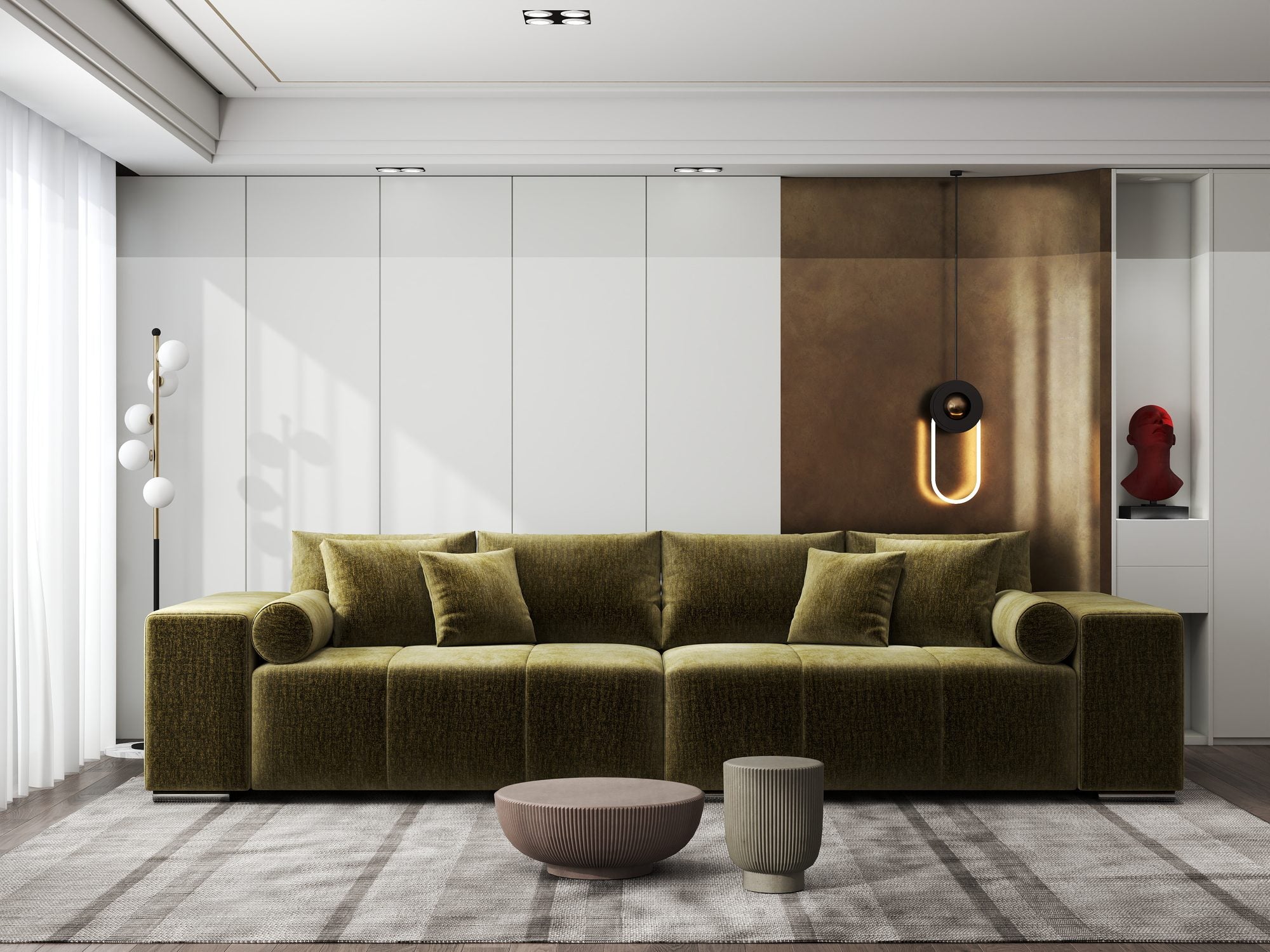 Canapea extensibilă dumonde cu ladă de depozitare si sezut confortabil din spuma high-density, Marbela XXL Monolith Verde Olive 38 290x100 cm