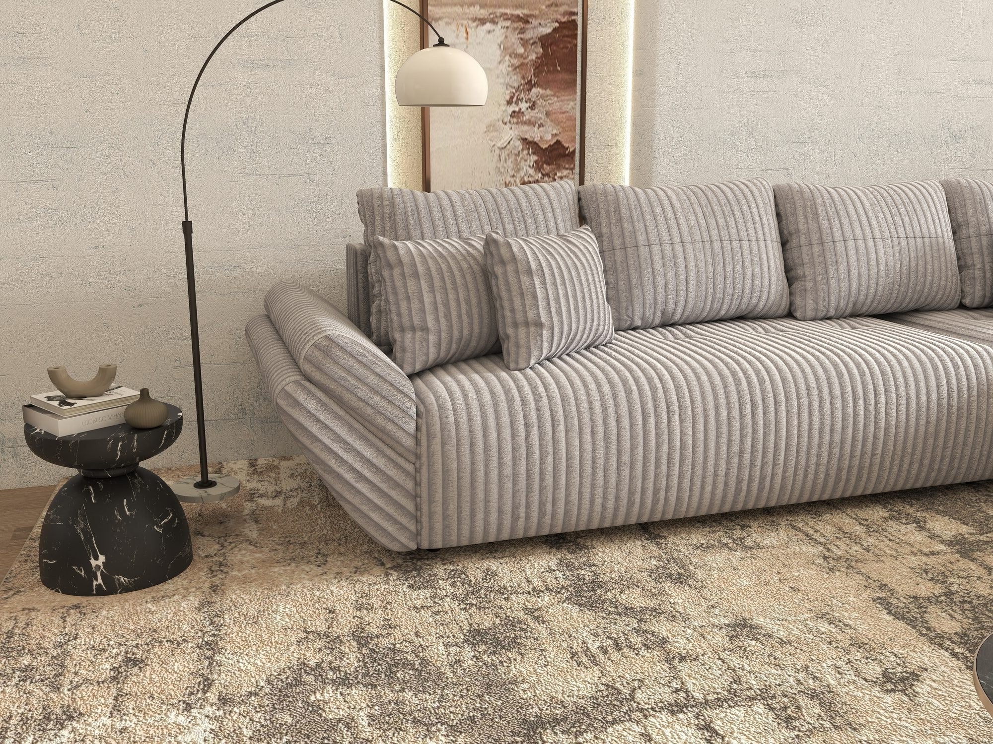 Colțar extensibil dumonde cu ladă de depozitare si sezut confortabil din spuma high-density, Berlin XL Tilia Gri 86 II 350x185 cm