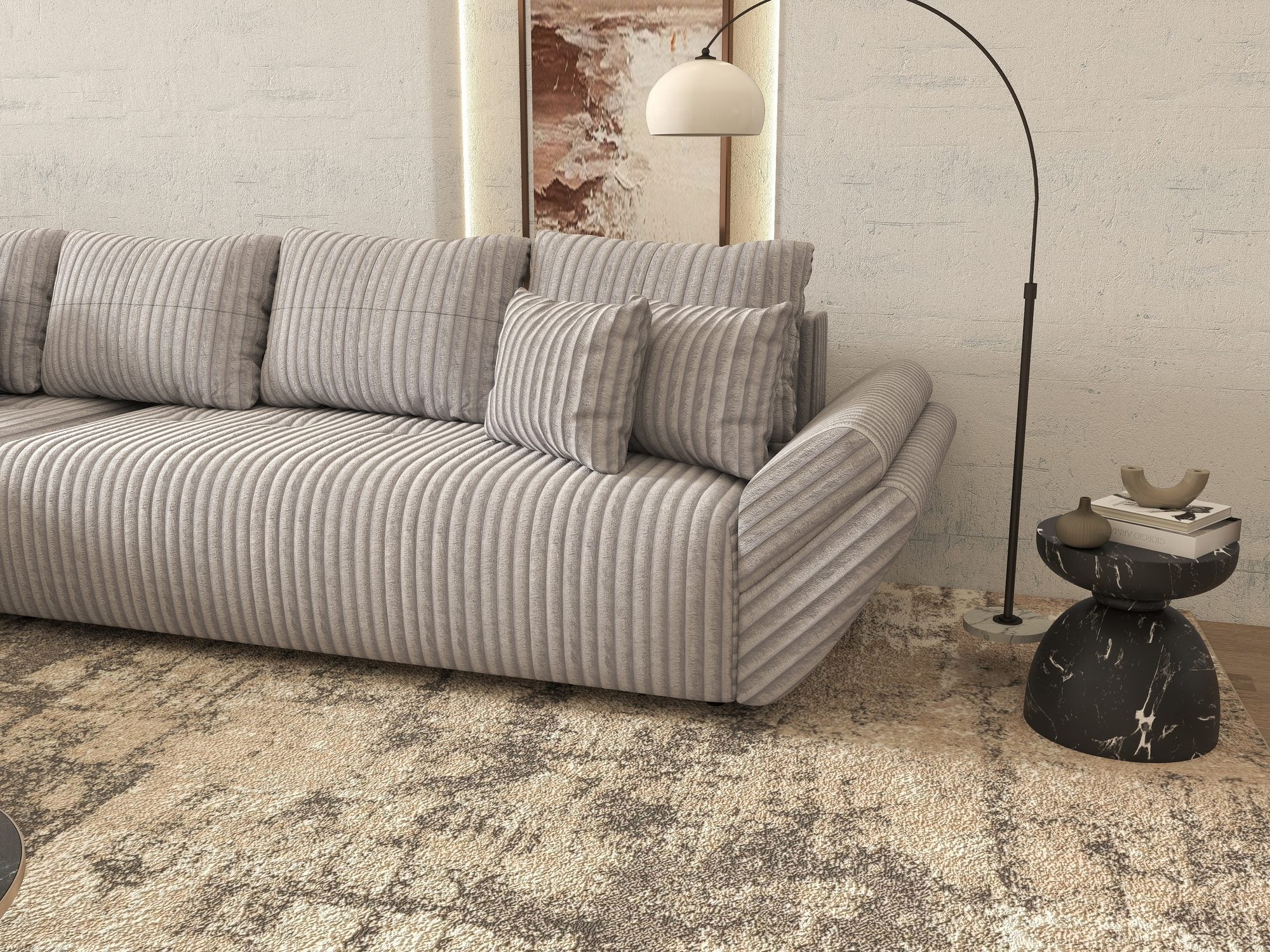 Colțar extensibil dumonde cu ladă de depozitare si sezut confortabil din spuma high-density, Berlin XL Tilia Gri 86 350x185 cm