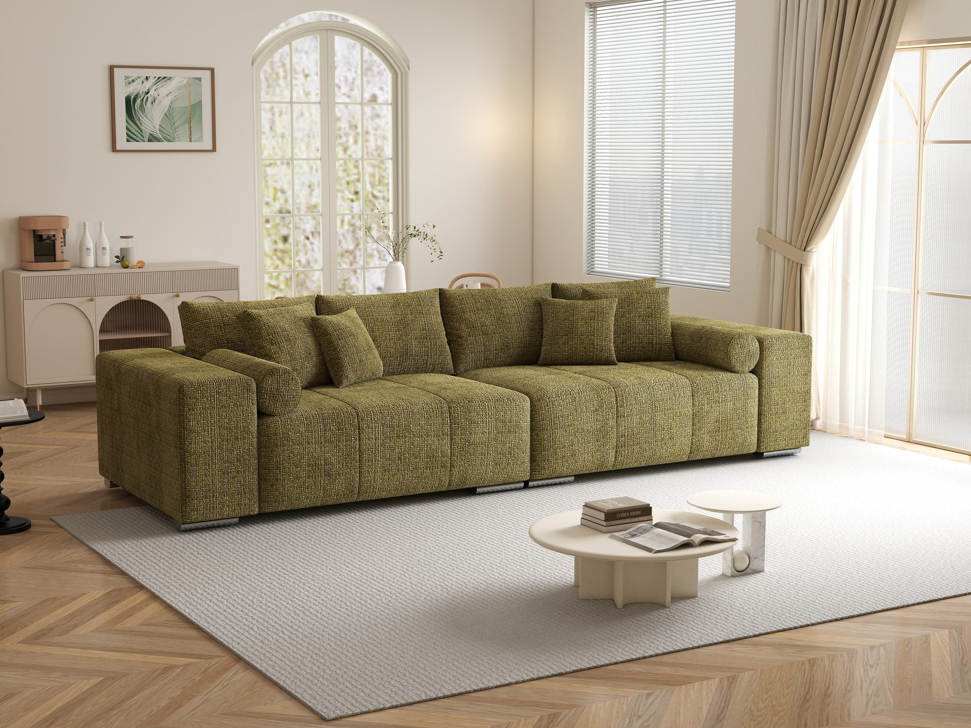Canapea extensibilă dumonde cu ladă de depozitare si sezut confortabil din spuma high-density, Marbela XXL Cremona Olive 38 290x100 cm