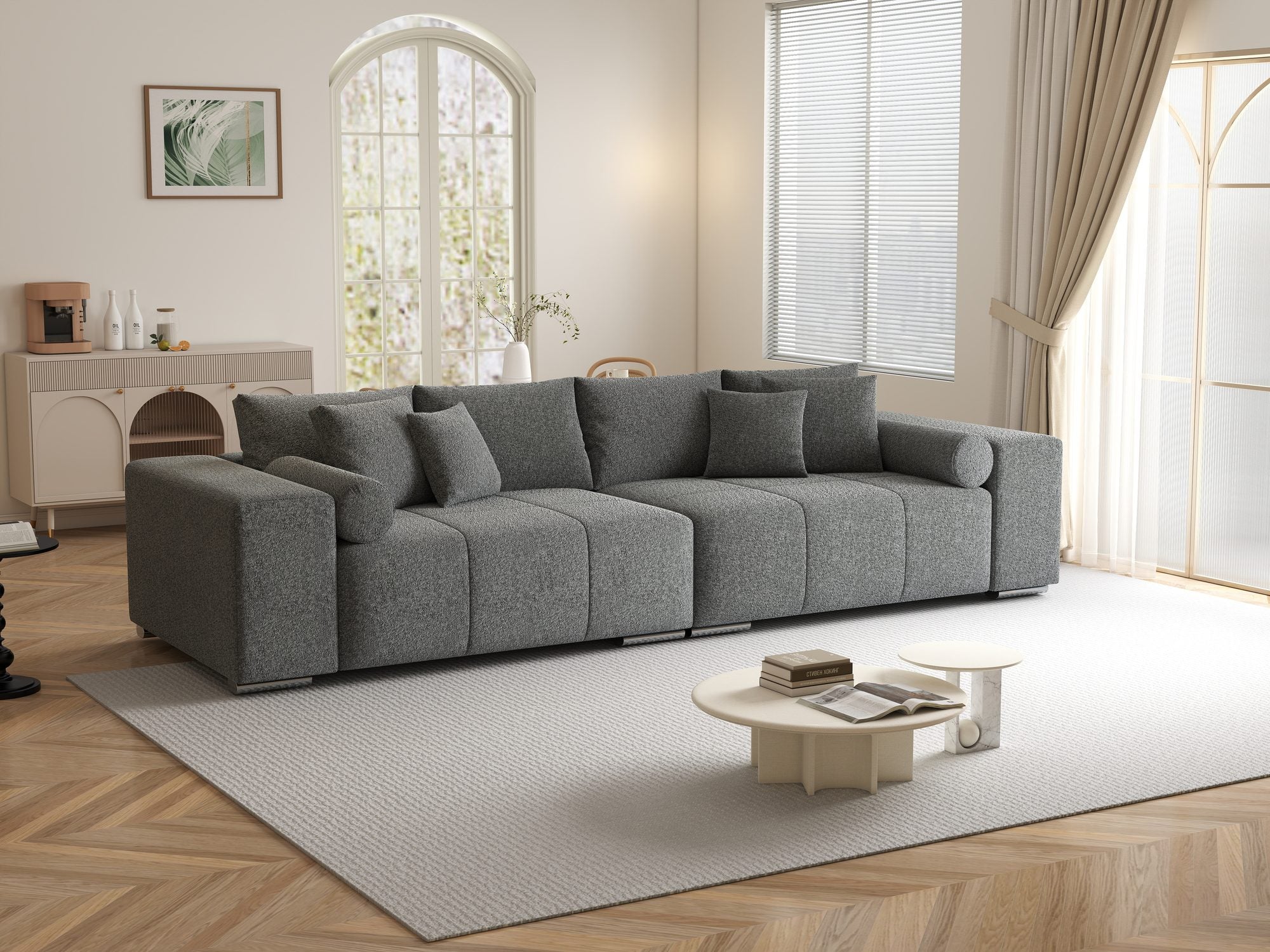 Canapea extensibilă dumonde cu ladă de depozitare si sezut confortabil din spuma high-density, Marbela XXL Monte Gri 90 290x100 cm