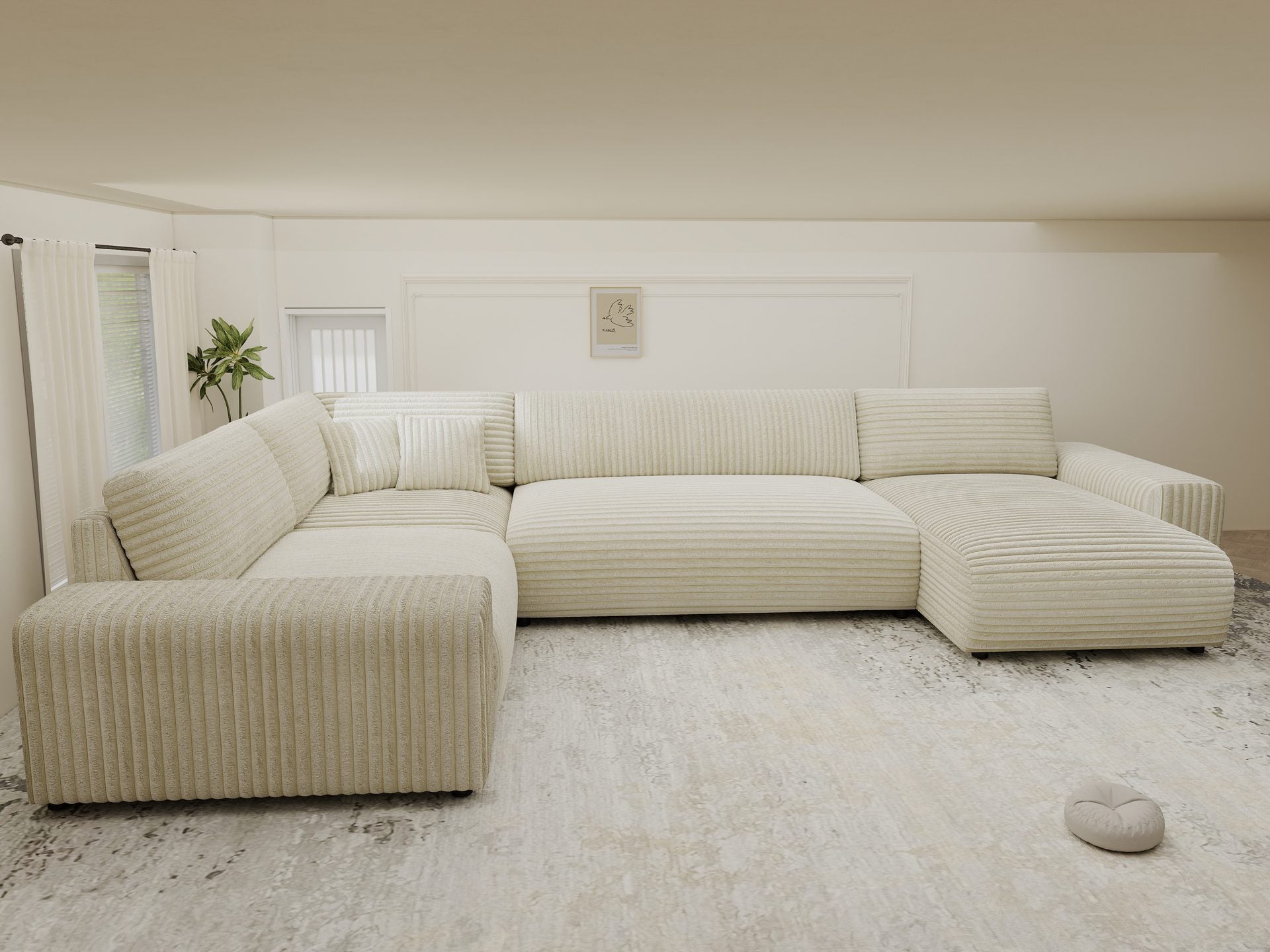 Dumonde kihúzható sarokkanapé tárolórekesszel és kényelmes, nagy sűrűségű habszivacs ülőfelülettel, Justin Tilia bej 374x224 cm