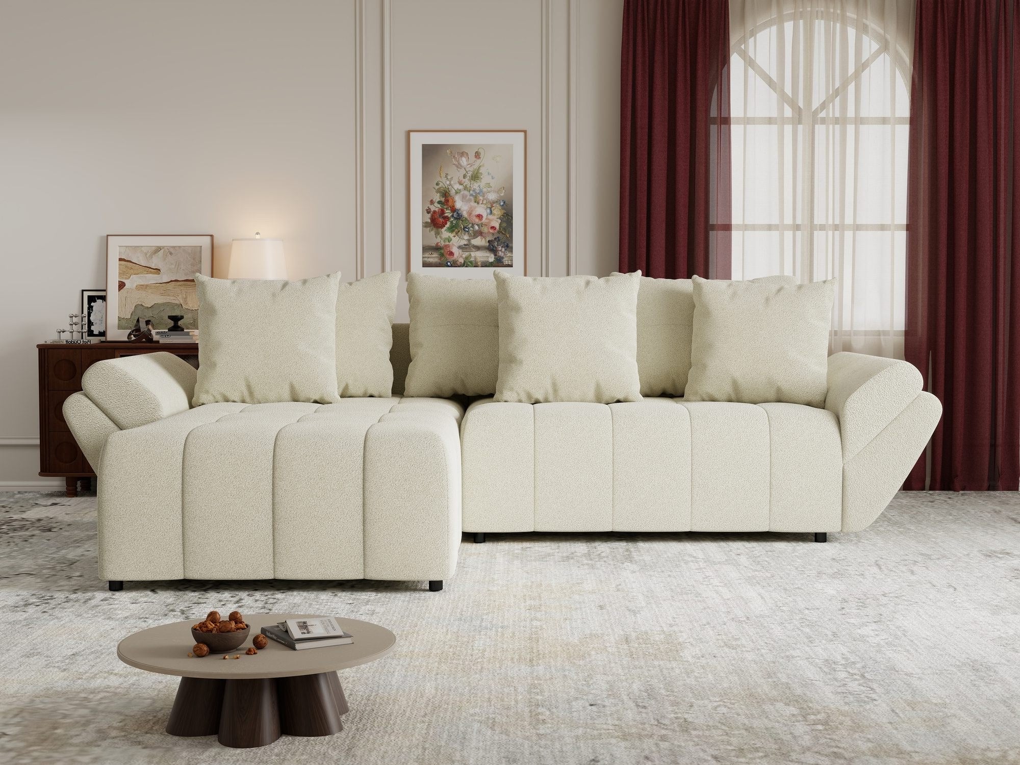 Colțar extensibil dumonde cu ladă de depozitare si sezut confortabil din spuma high-density, Berlin Quelle Bej 02 280x185 cm