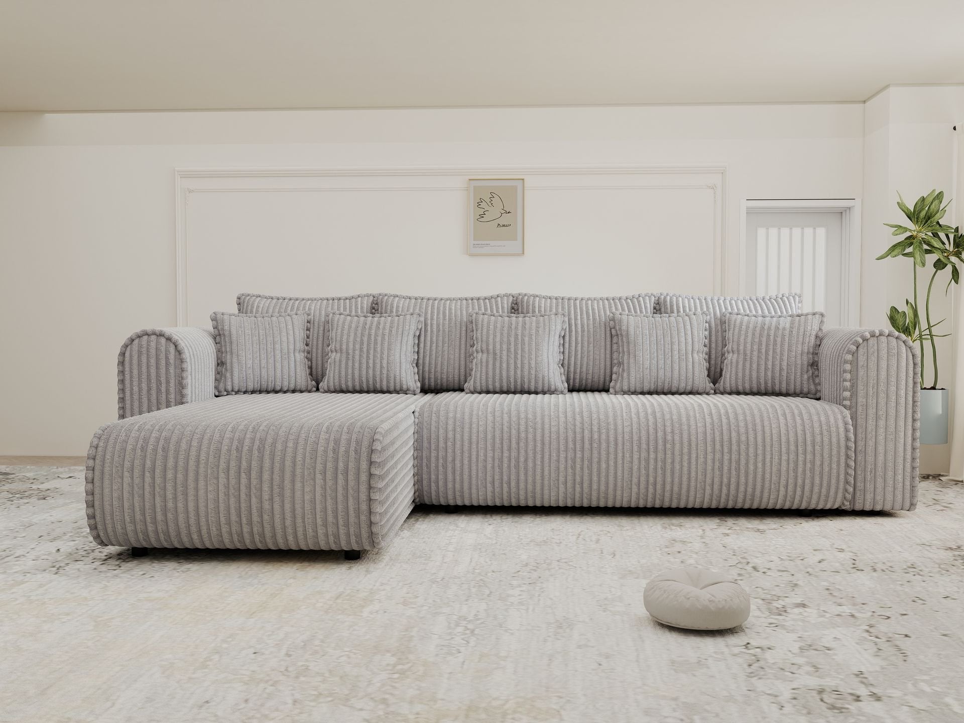 Colțar extensibil dumonde cu ladă de depozitare si sezut confortabil din spuma high-density, Monaco XL Tilia Dove 340x185 cm