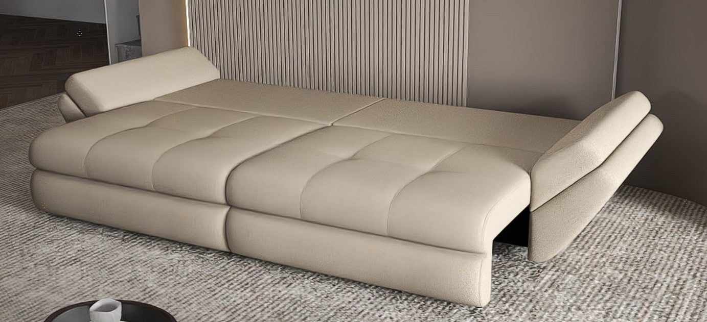 Canapea extensibilă dumonde cu ladă de depozitare si sezut confortabil din spuma HR, Loana Enjoy Camel 300x100 cm Fabrica