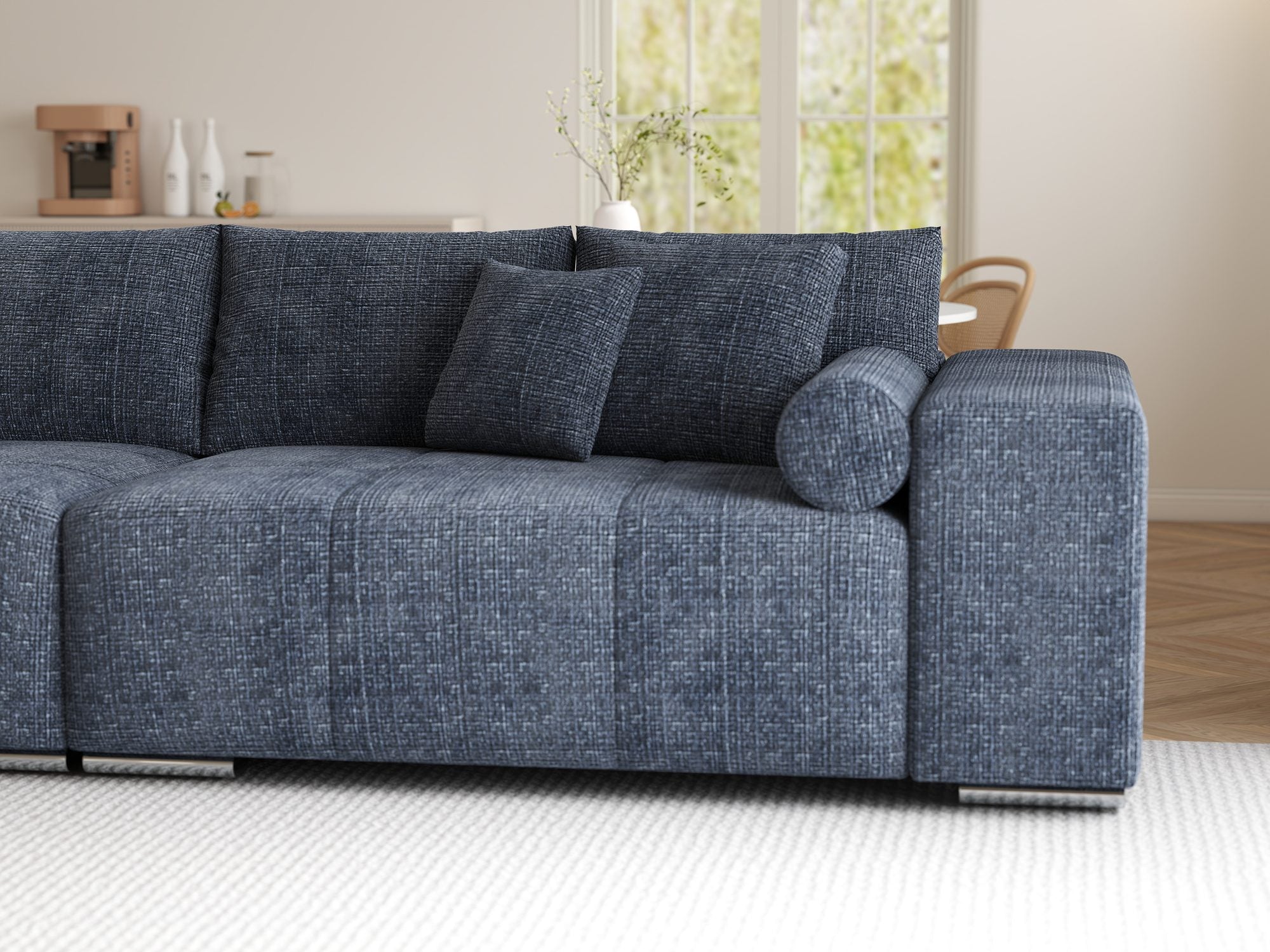 Canapea extensibilă dumonde cu ladă de depozitare si sezut confortabil din spuma high-density, Marbela XXL Cremona Albastru 79 290x100 cm